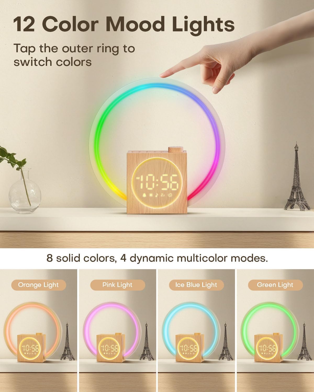 Sunrise Alarm Clock, White Noise Sound Machine, Alarm Clocks for Bedrooms with 12 Color Ambient Nightlight, White Noise Machine with 30 Soothing Sounds, Gifts for Adults, Kids, Couples, and Friends