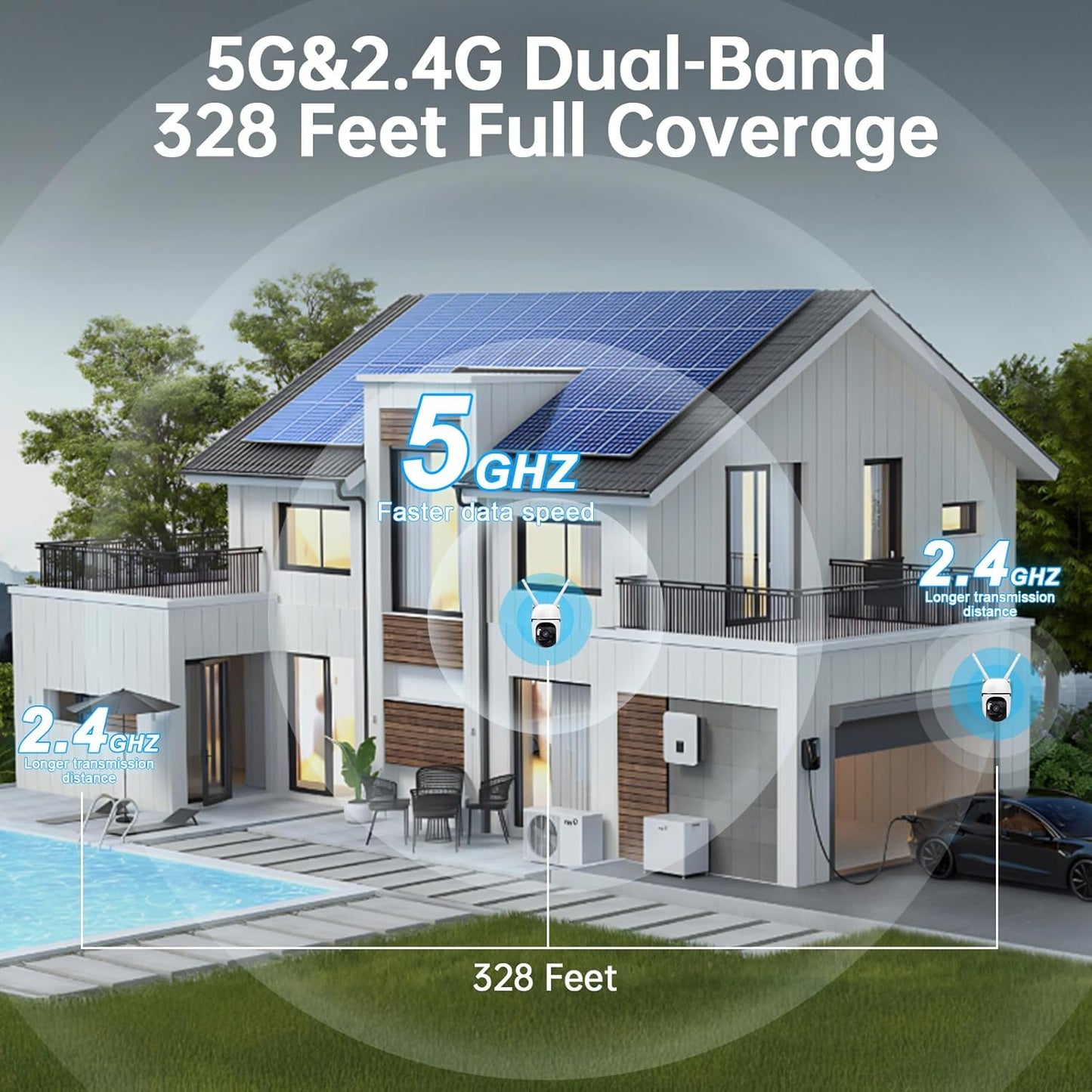 2K Home Security Camera Outdoor,360 Pan Tilt 2.4G/5G Home Surveillance Camera,WiFi Outdoor Security Cameras With Color Night Vision,Human Detection and Tracking,24/7 Recording,Cloud & SD Card Storage