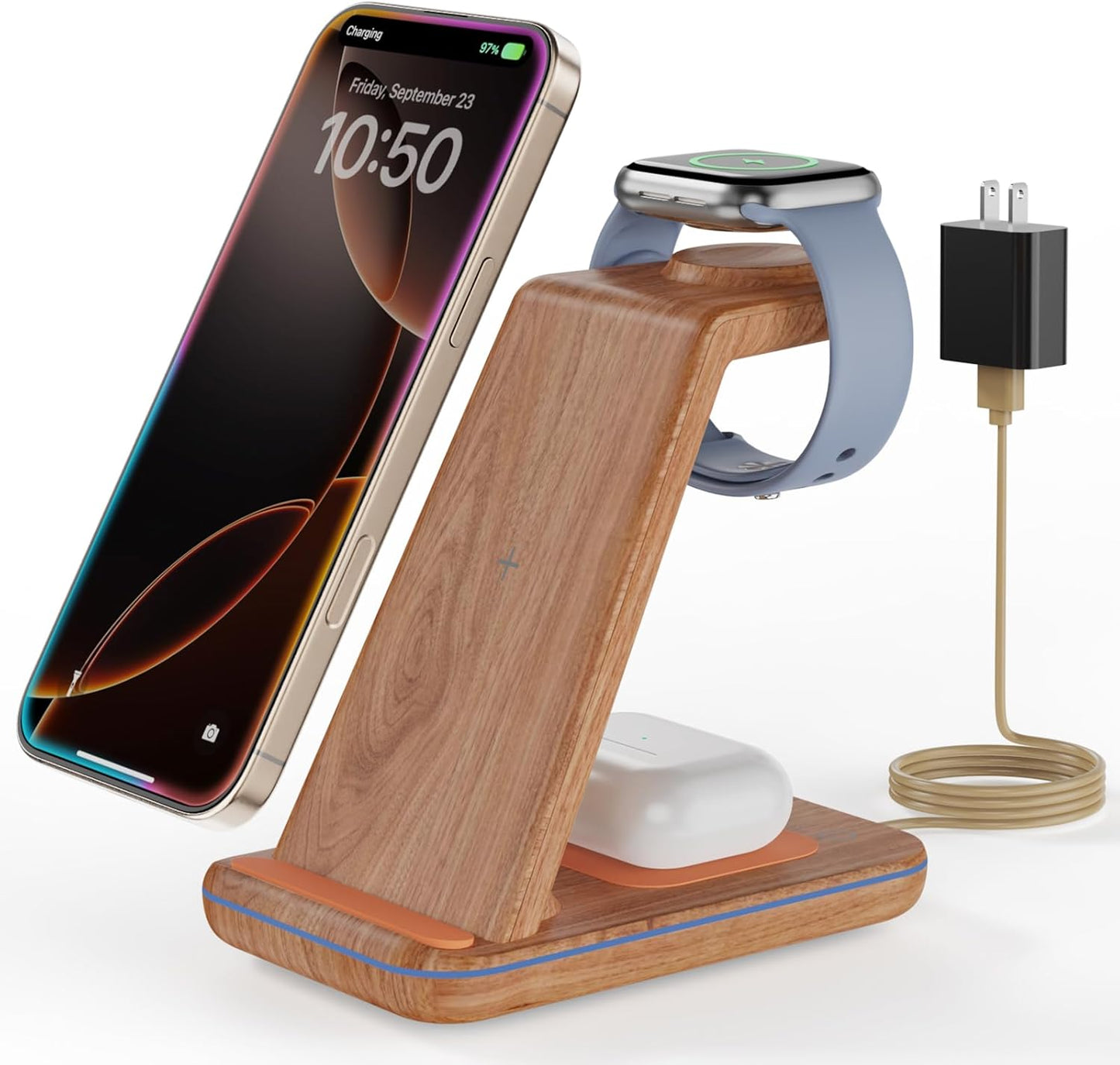 3 in 1 Wireless Charging, Wireless Charger Stand for Multiple Apple Devices, Wireless Charger for iPhone 17 16 15 14 13 12 11 Pro Max XS XR 8, Apple Watch 11 9 8 7 6 SE 5 4 3 2, AirPods 3/2/Pro