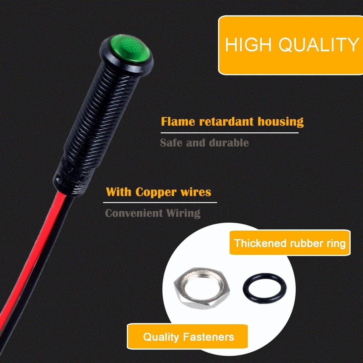5pcs 6mm LED Indicator Light Plastic Black Signal Dot Lamp 110-220VAC 1/4" Mounting Hole Size with 15cm/5.9in. Wire (Green LED)