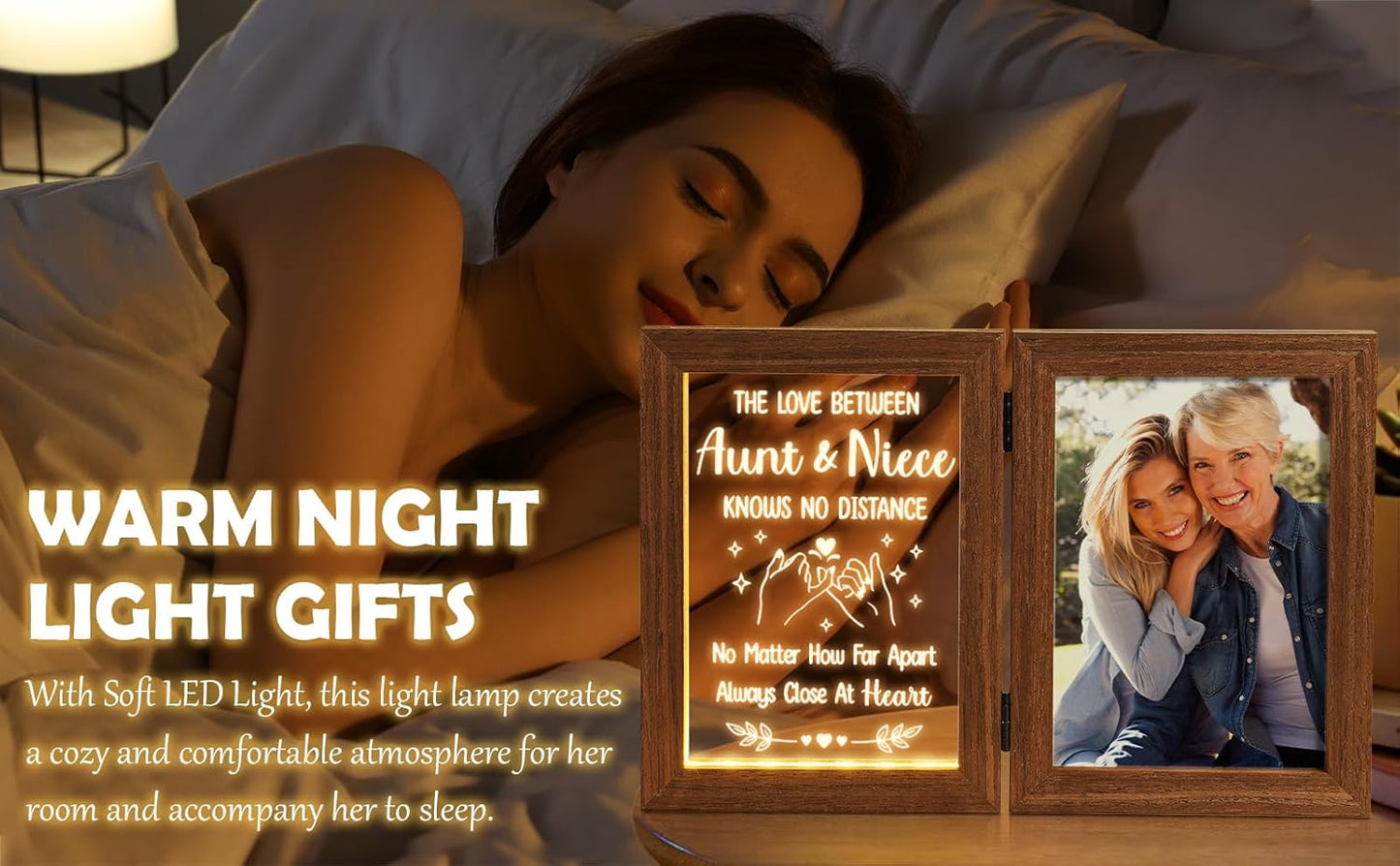 Tiblue Christmas Gifts for Aunt Gifts from Niece Nephew, Engraved Night Light with Aunt Picture Frame, Best Auntie Ever Auntie Gift Aunts Birthday Gift for Women- Holds 5x7 Photos