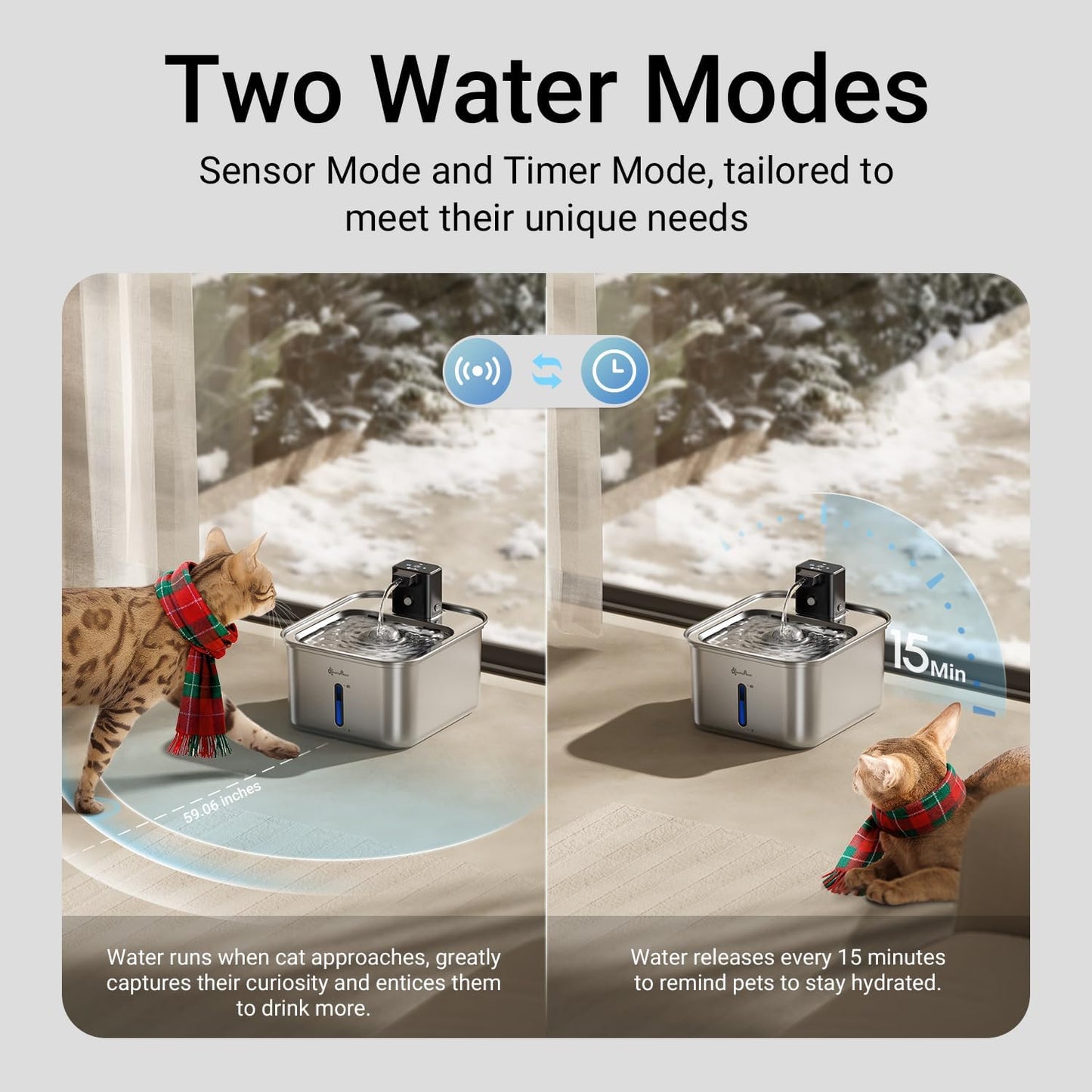 DownyPaws Cat Water Fountain Stainless Steel Wireless, 101 oz/3L FurSink Cordless Water Fountain for Cats, Battery Operated Cat Fountains for Drinking with Motion Sensor, Easy Clean, Metal & 6 Filters