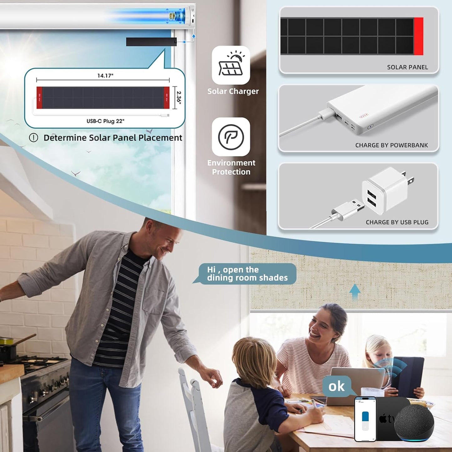 SmartWings Motorized Blinds Shades for Windows Remote Control Smart Blind Shade Work with Homekit Z-Wave Alexa Automatic Roller Shade Blackout Electric Blind Custom up 110" W X 130" H (Linen Stone)