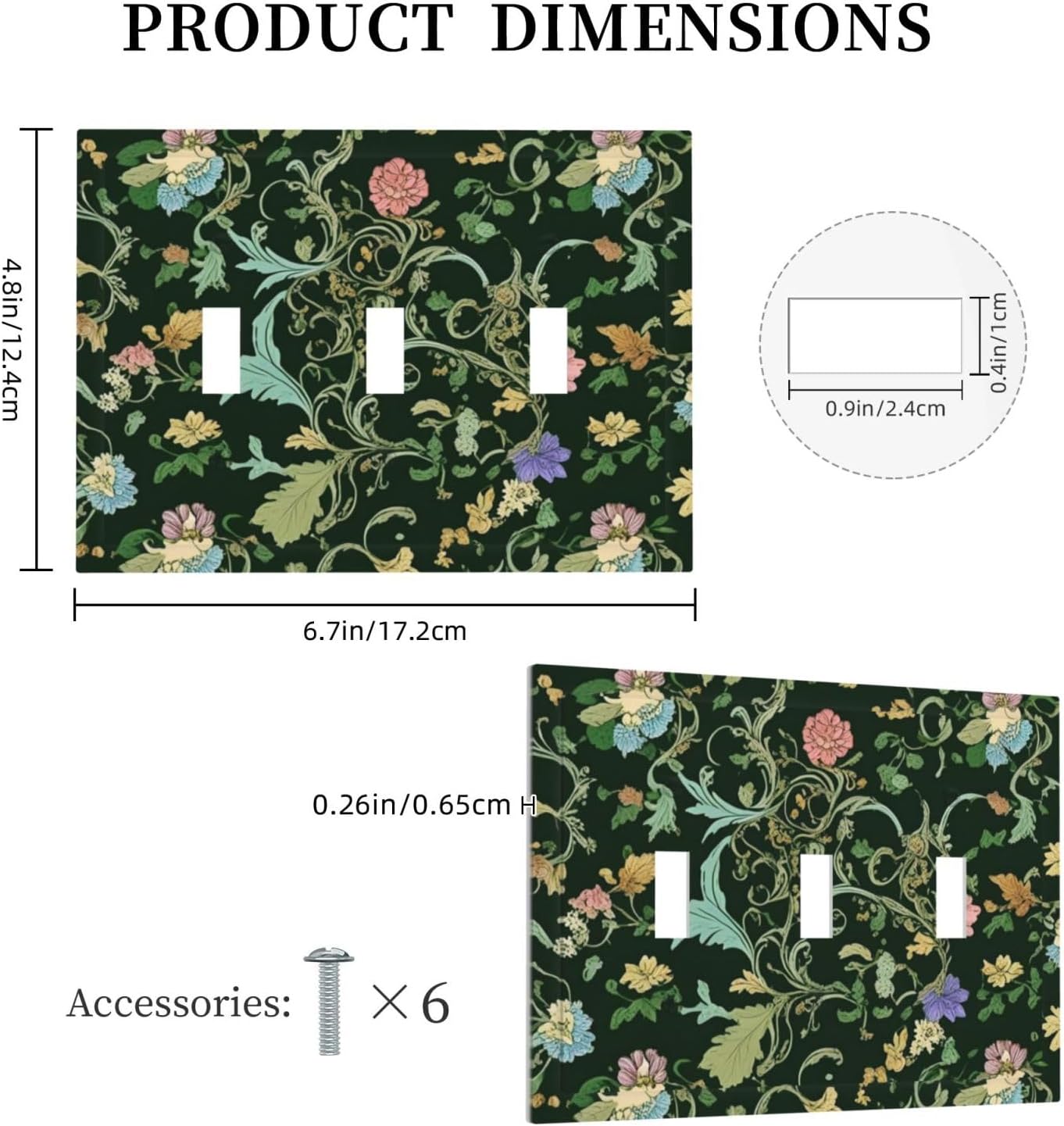 Decorative Light Switch Cover Plate Vintage Green Leaf Plant Rustic Pink Flower 3 Gang Wall Plate Oversized Triple Toggle Switch Cover Plate Jumbo Faceplate for Home Decor