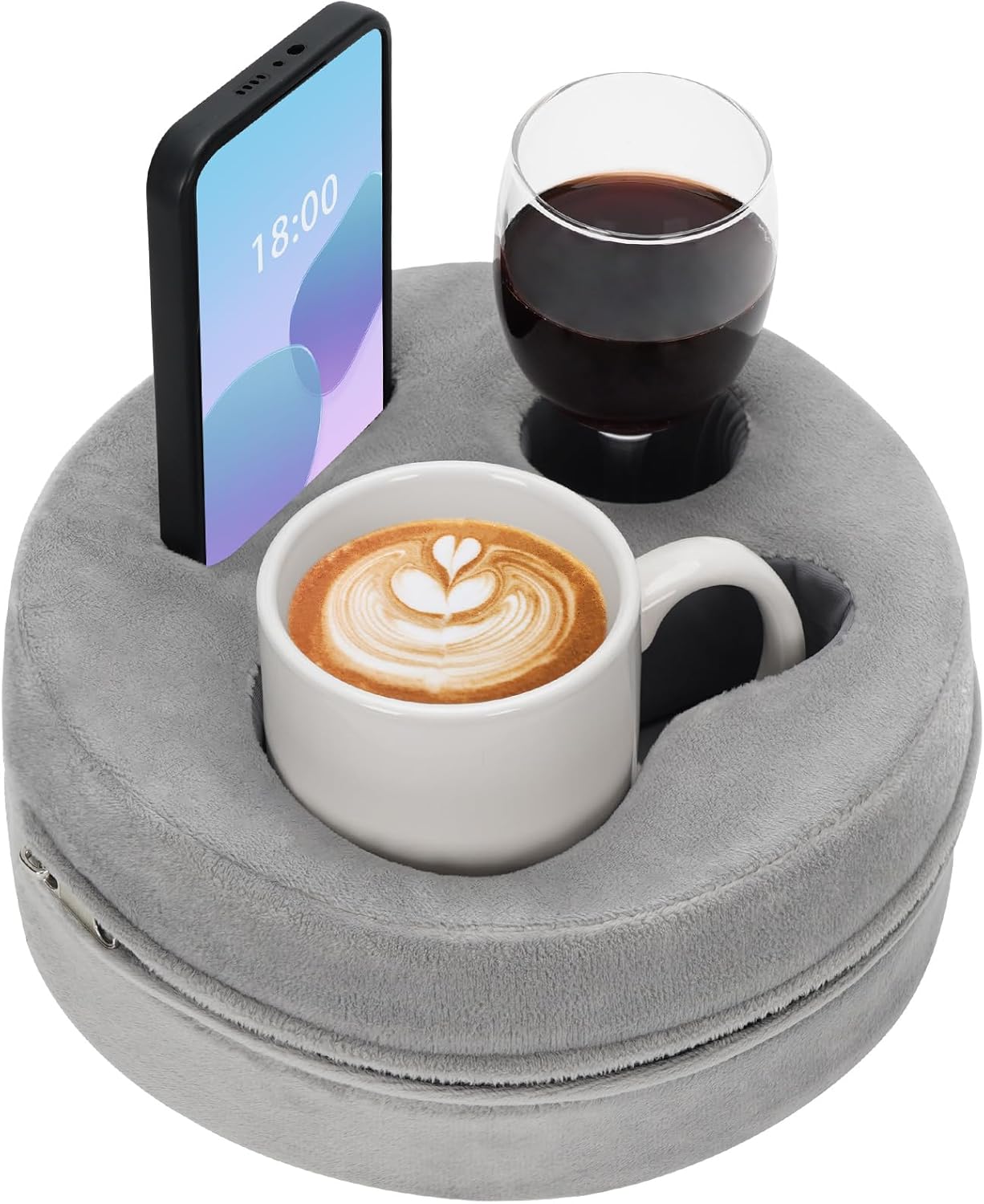 G GOOD GAIN Couch Cup Holder Pillow, Cute Sofa Drink Cup Holder Cozy Buddy | Desk Organizer for Mugs, Snacks, Phone, Makeup | Bed Caddy Tray for Car, Beach, Picnic, Boat, RV, Table (LightGrey)