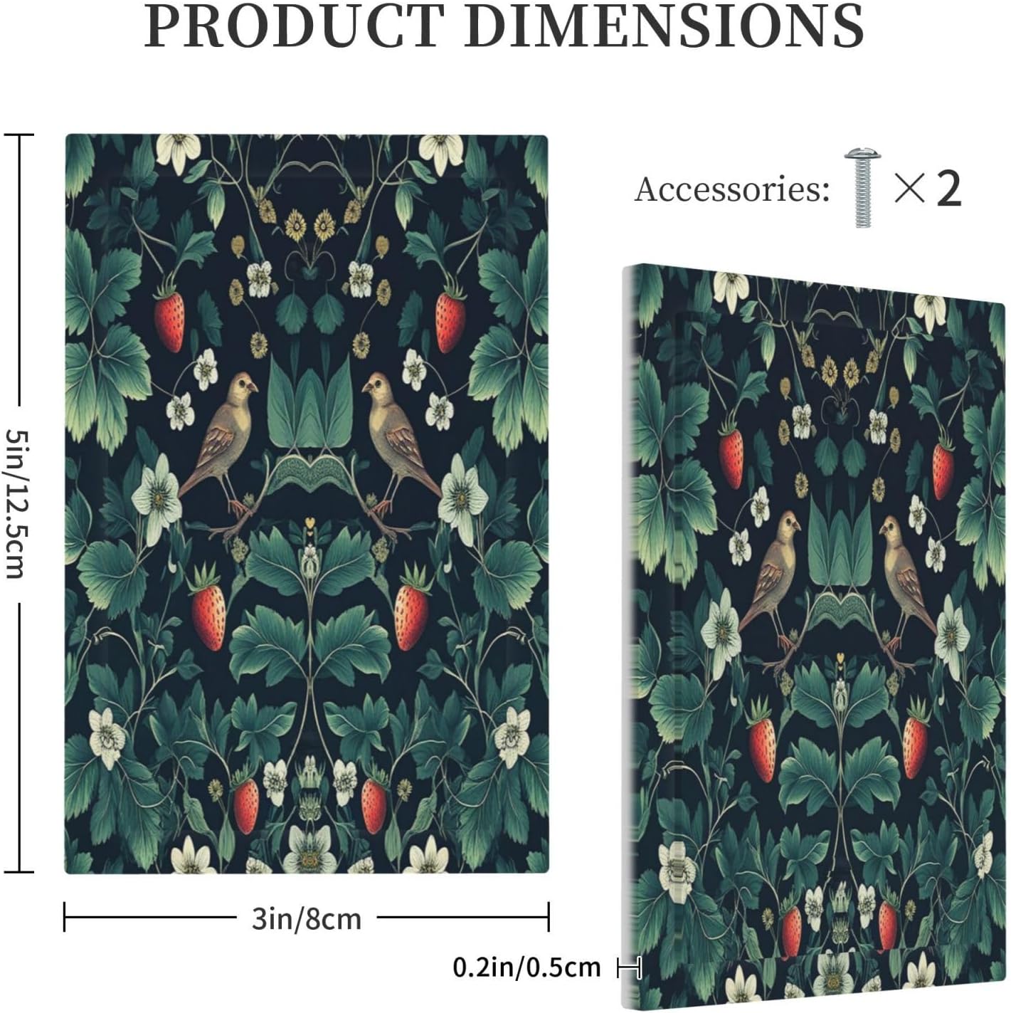 Light Switch Cover Plate Strawberry Birds Flowers Plant Morris Floral 1 Gang No Device Blank Electrical Wall Plates Faceplate Decorative Switch Plate for Bedroom Farmhouse Decor