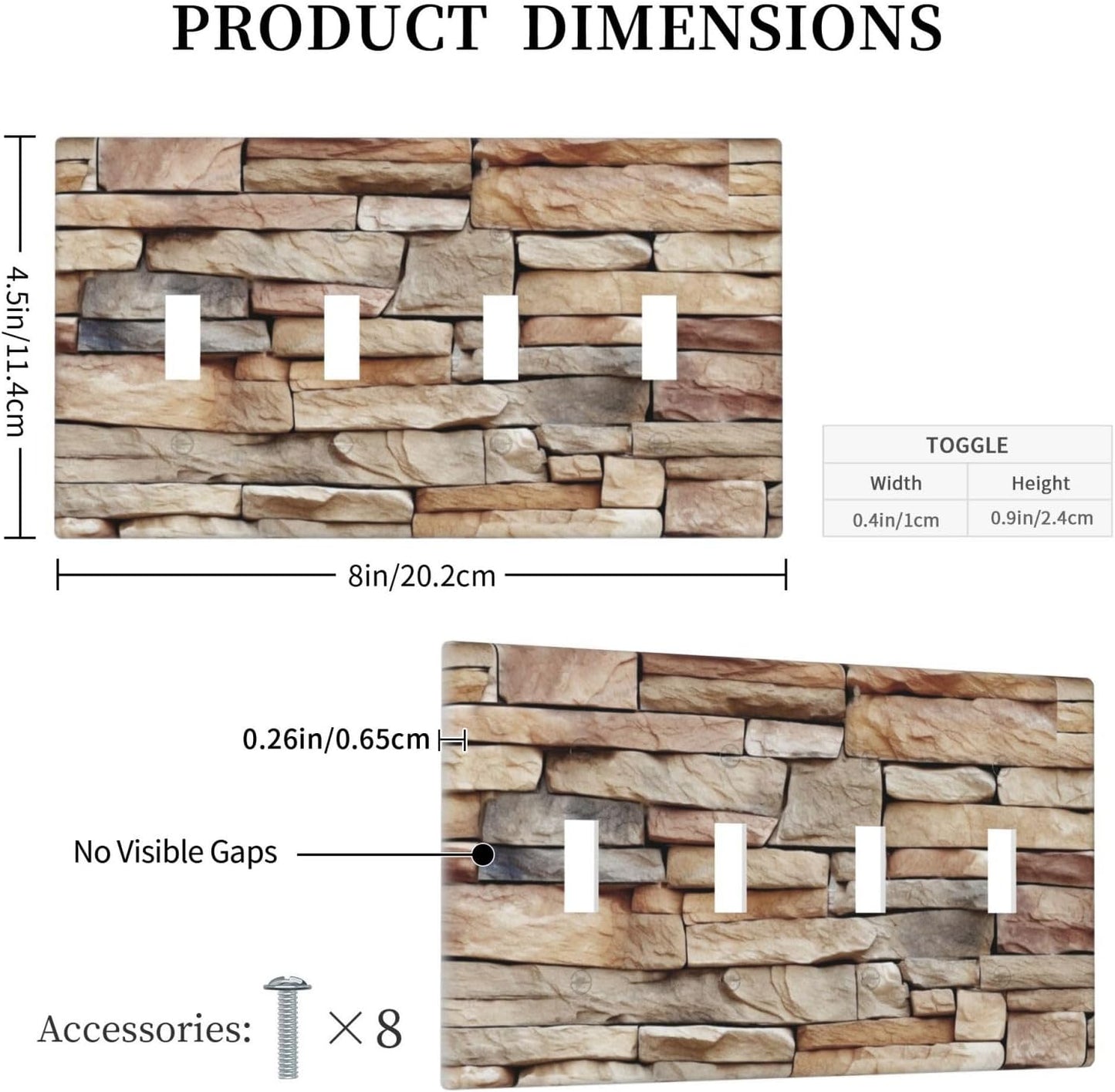 Light Switch Covers Stone Textured Brown Brick Natural Stone Quad Toggle Electrical Faceplate 4 Gang Wall Plate Decorative Switch Plates For Farmhouse Cabin Decor