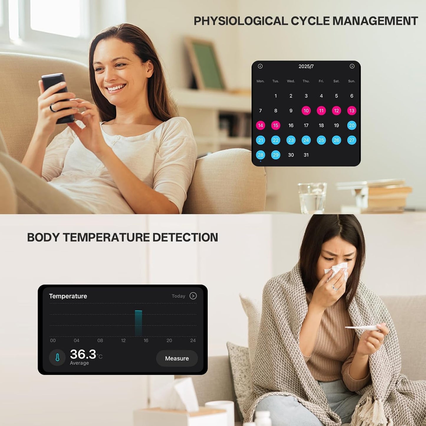 Smart Ring with Vibration Alerts, Health Tracker Ring with Body Temperature Monitor, Heart Rate, Sleep & Fitness Tracking, Waterproof Activity Ring for Men & Women, No App Fees (Silver, 7#)