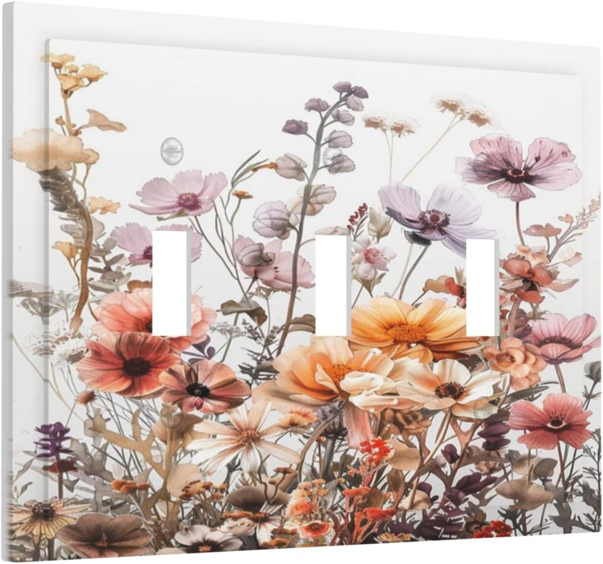 Boho Nursery Wildflower Flora Vintage Flower Decorative Switch Plates 3 Gang Wall Plate Triple Toggle Light Switch Cover Faceplate Electrical Wall Panels for Bedroom Living Room Decor