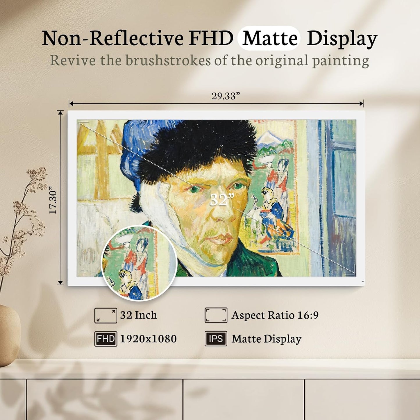 BSIMB Large Digital Picture Frame 32 Inch, 64GB 1920x1080 FHD WiFi Digital Photo Frame Electronic Display, Wall Mount Included, Share Pictures/Videos via App Easy Setup Gifts for Mom(Non-Touch), White