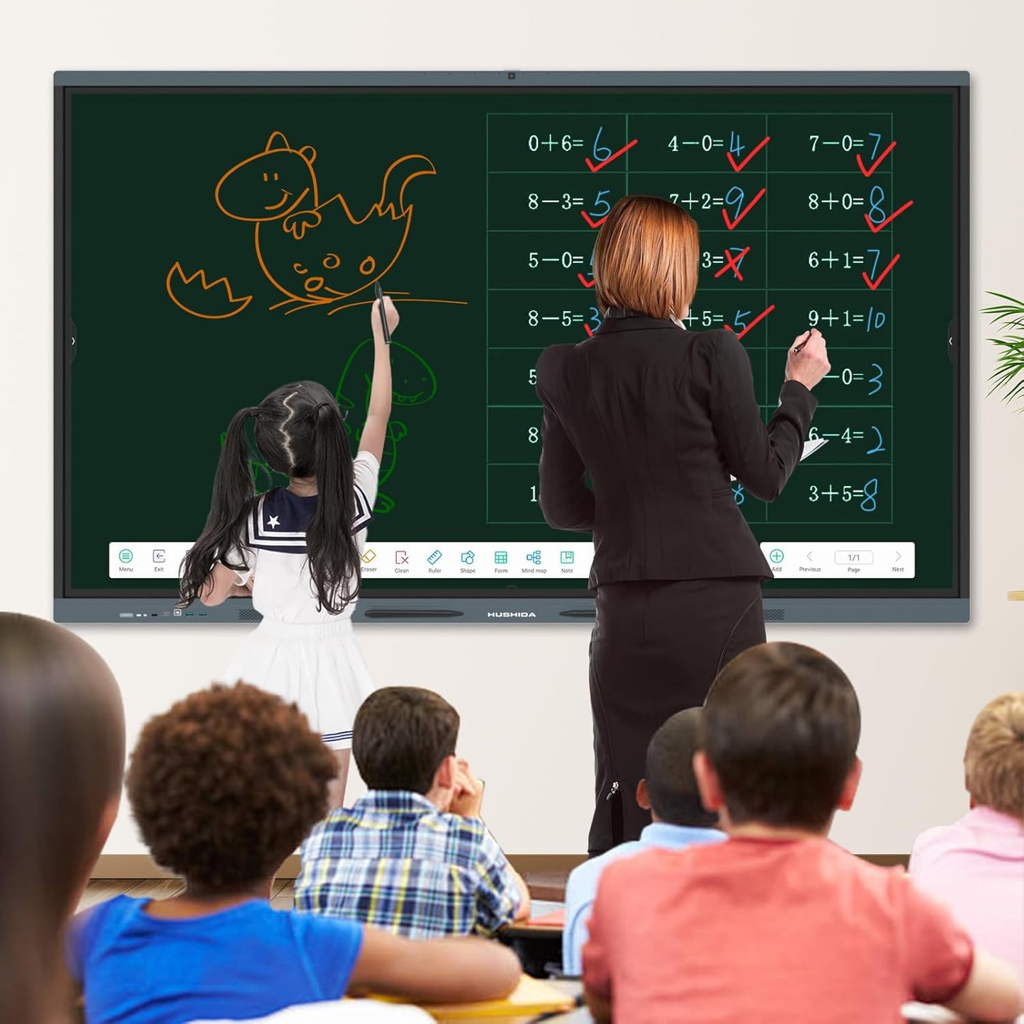86″ Smart Board, 4K UHD Interactive Whiteboard Built in Dual System and 13MP Camera, All in One Digital Whiteboard for Home, Classroom and Business (Wall Mount Included)
