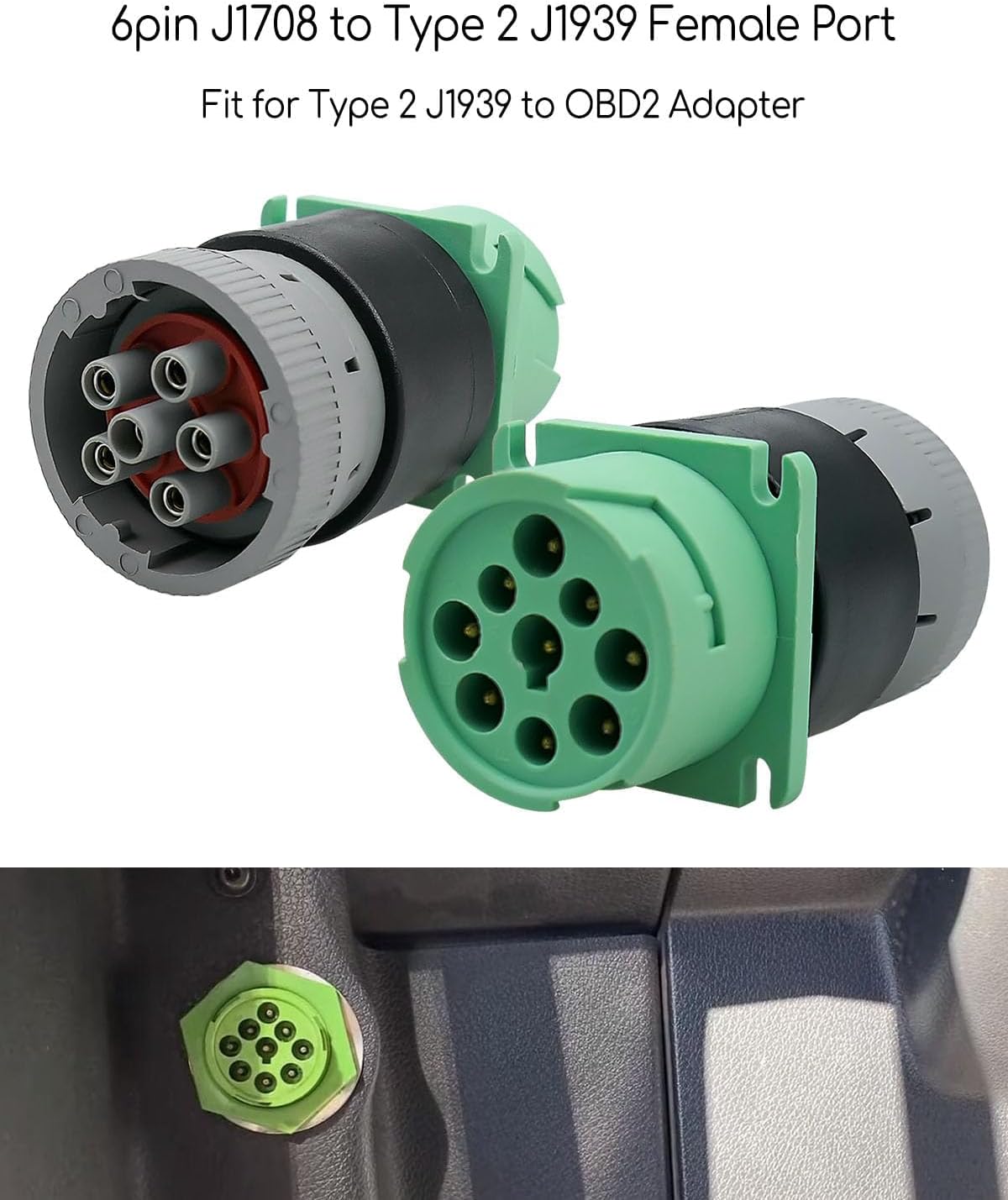 Diagnostic Plug 9pin J1939 Type 2 to 6pin J1708 Motorcycle Wiring Female Adapter, Green