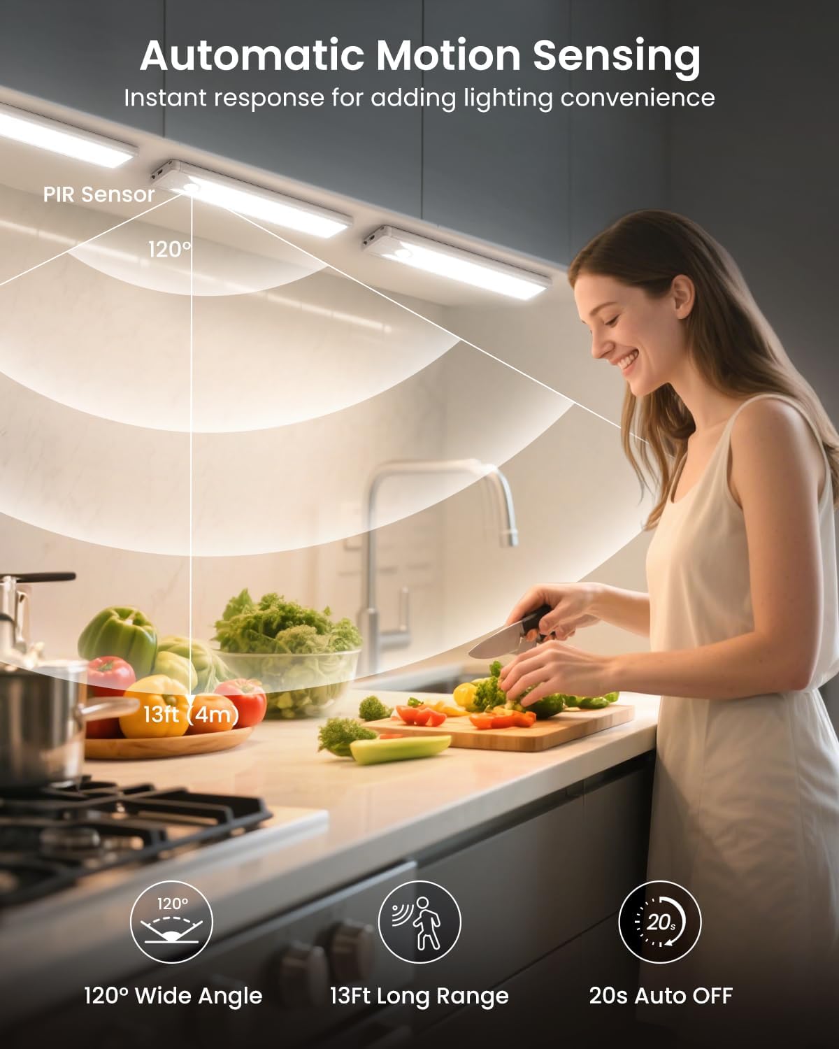 Pak 16 Inch Under Counter Cabinet Lighting, 83 LED Battery Operated Motion Sensor Light, Dimmable Closet Lights, USB Rechargeable, Wireless Magnetic Under Counter Light for Kitchen, Bathroom, 2 Packs