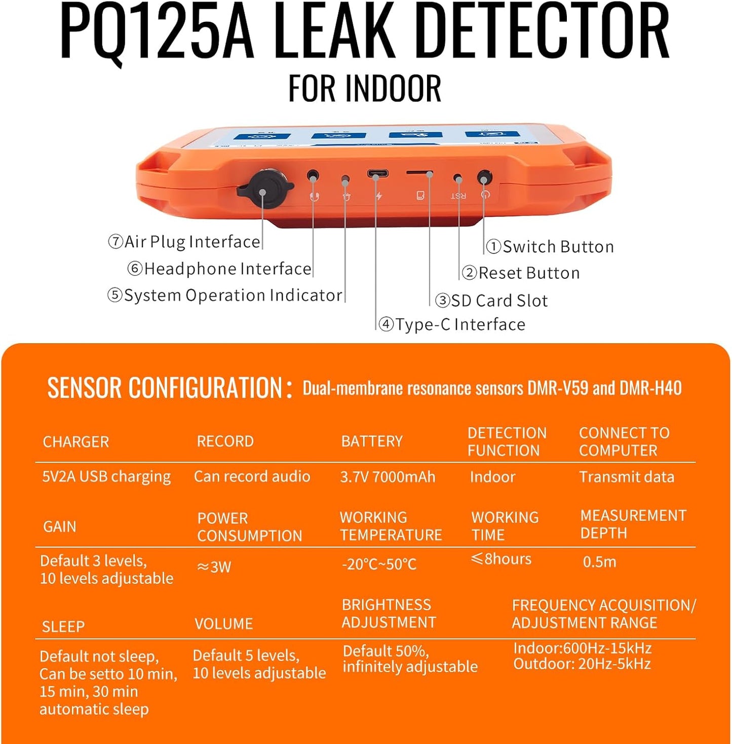 PQWT Underground Water Leak Detectors for Home PQ125A Wall Pipe Water Leakage Detection with Touchscreen Earphone and Carrying Case Multi Sensor Acoustic Pipeline Sound Intensifier