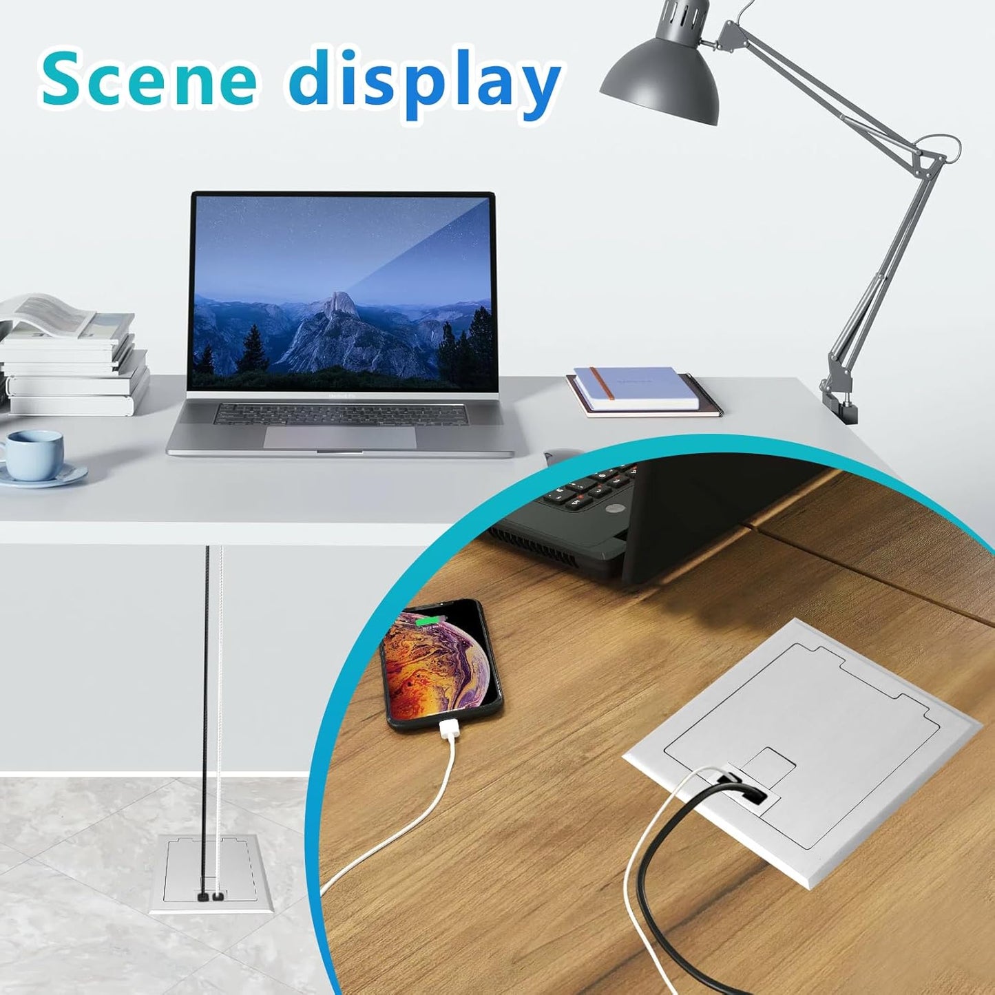 KYHSHJ Recessed Flat Hidden Socket Kit with 2 * 15A Receptacle，4.8A 1 USB-A Ports &1 USB-C Port+3-Port RJ45 Datacom Receptacle.Internal Height Adjustable，Corrosive Resistant Hardware,Silver