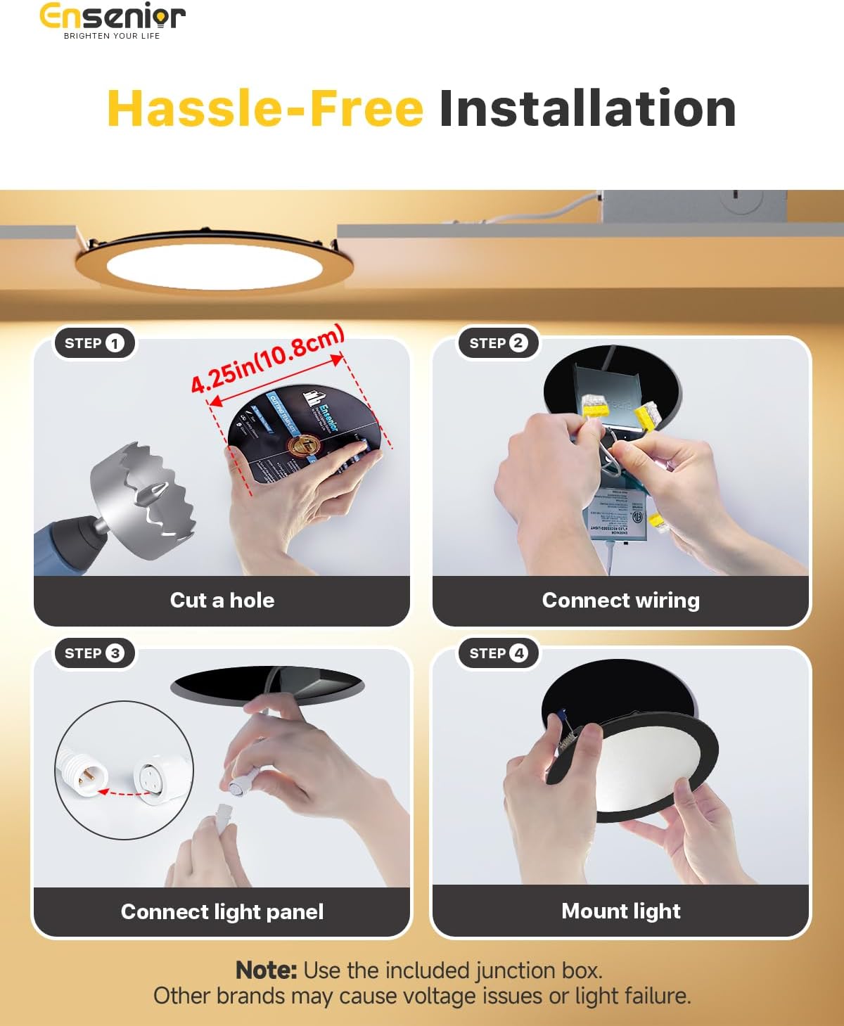 Ensenior 12 Pack 4 Inch LED Recessed Ceiling Light Black, Dimmable, 2700K-5000K 5CCT, 750LM 9W 120V, High Brightness Canless Wafer Downlight - ETL&FCC&IC