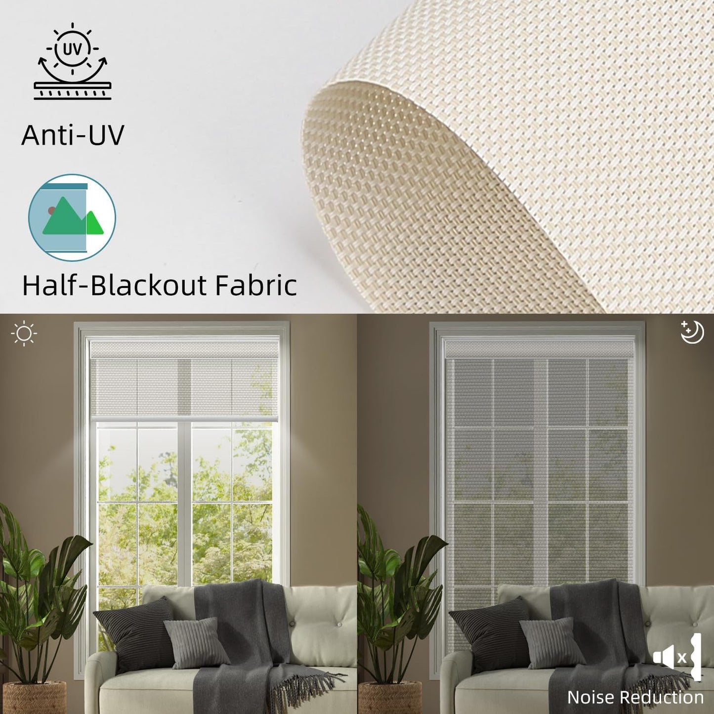 SmartWings Motorized Roller Shades 5% Openness Without Privacy Custom Size, Rechargeable Battery, Works with Matter/Apple HomeKit, Alexa, Thread/Zigbee, Remote Optional, 5% Openness White Linen