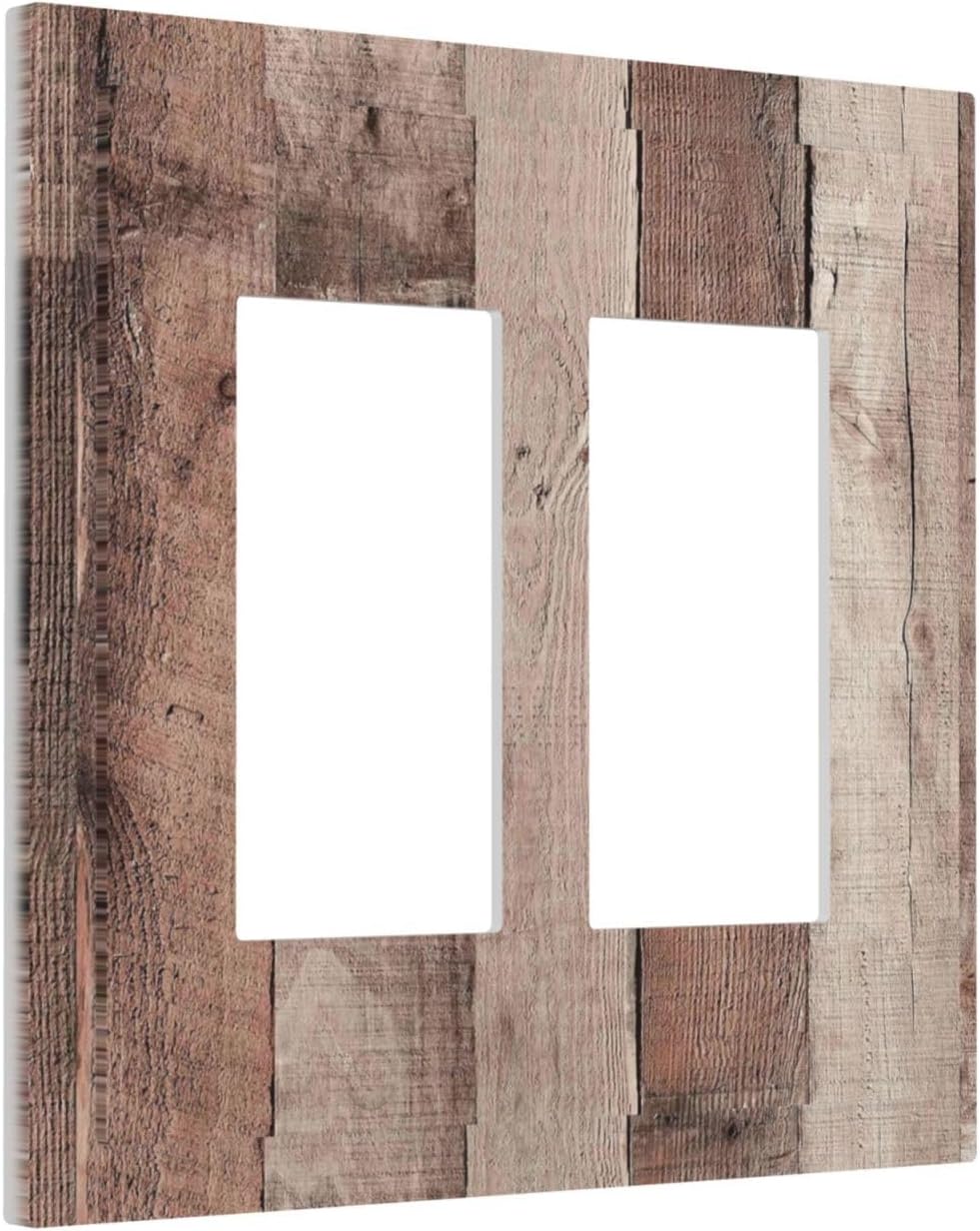 Decorative Outlet Covers Retro Wood Brown Farmhouse Barn Wooden 2 Gang Double GFCI Rocker Electrical Wall Panels Light Switch Cover Plate for Farmhouse Cabin Decor