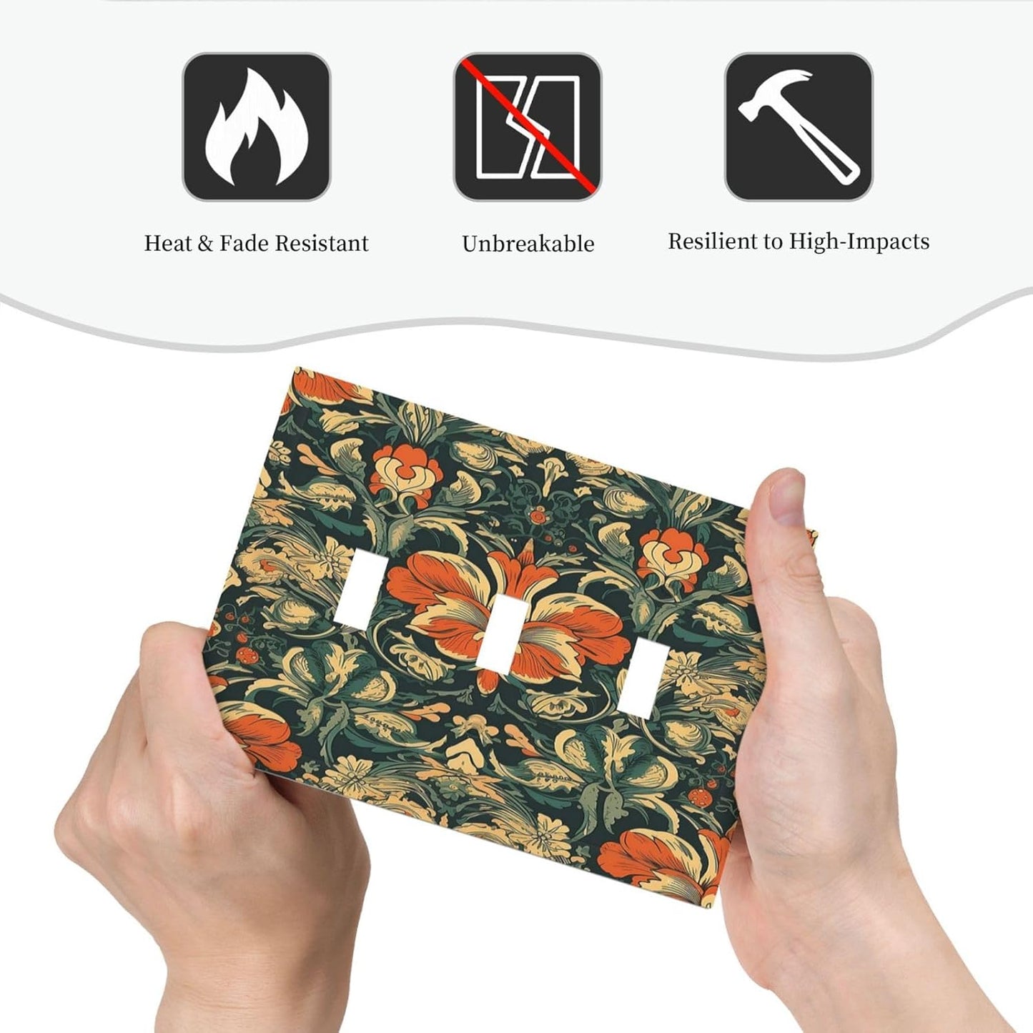 Decorative Switch Plates William Morris Abstract Floral Plant Pattern Orangeyellowgreen 3 Gang Wall Plate Triple Toggle Light Switch Cover Faceplate Electrical Wall Panels for Bedroom Decor