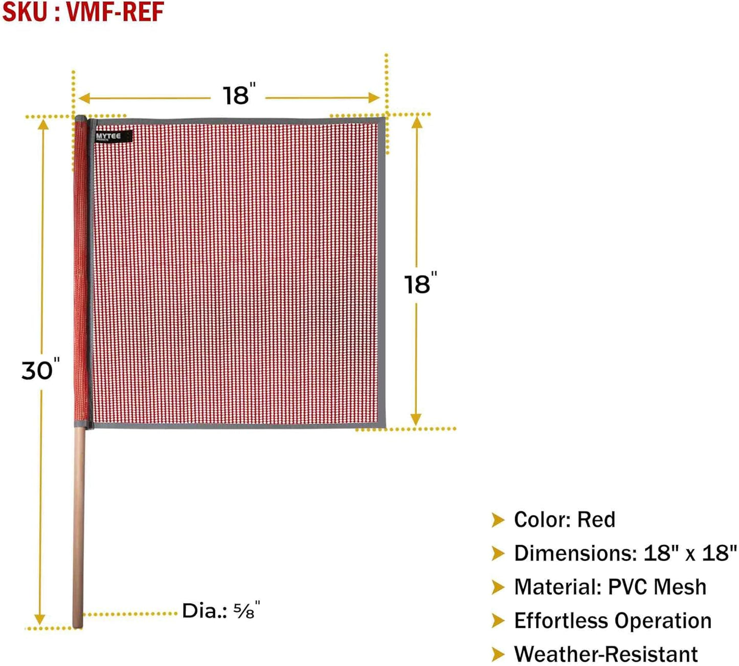 Mytee Products (4 Pack) 18"x18" Red Warning Flags for Trucks with Dowel & Reflective Webbing - High Visibility Vinyl Mesh Safety Flag DOT Compliant