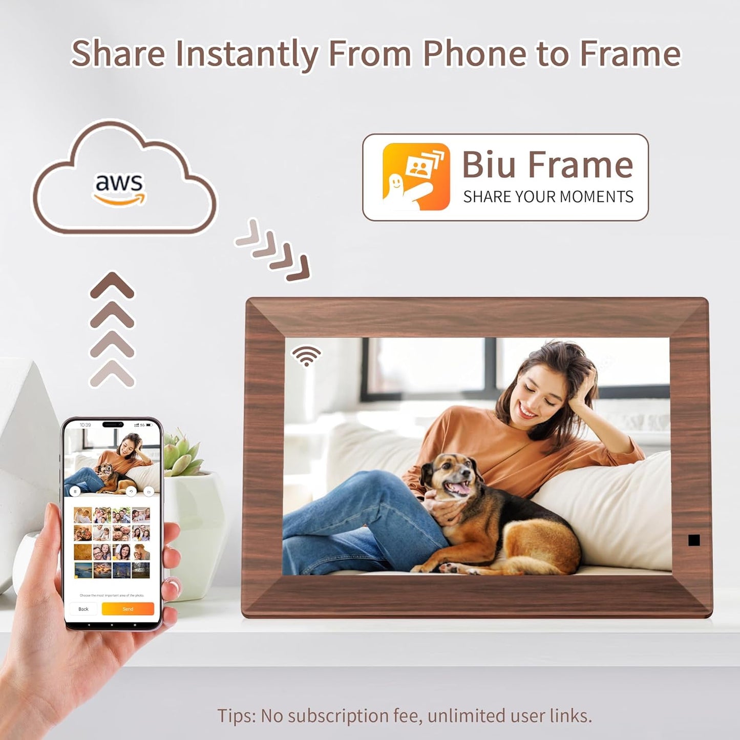 10.1 WiFi Digital Picture Frame, IPS Touch Screen Smart Cloud Digital Photo Frame with 64GB Storage, Wall Mountable, Auto-Rotate, Motion Sensor, Share Photos via Biuframe App