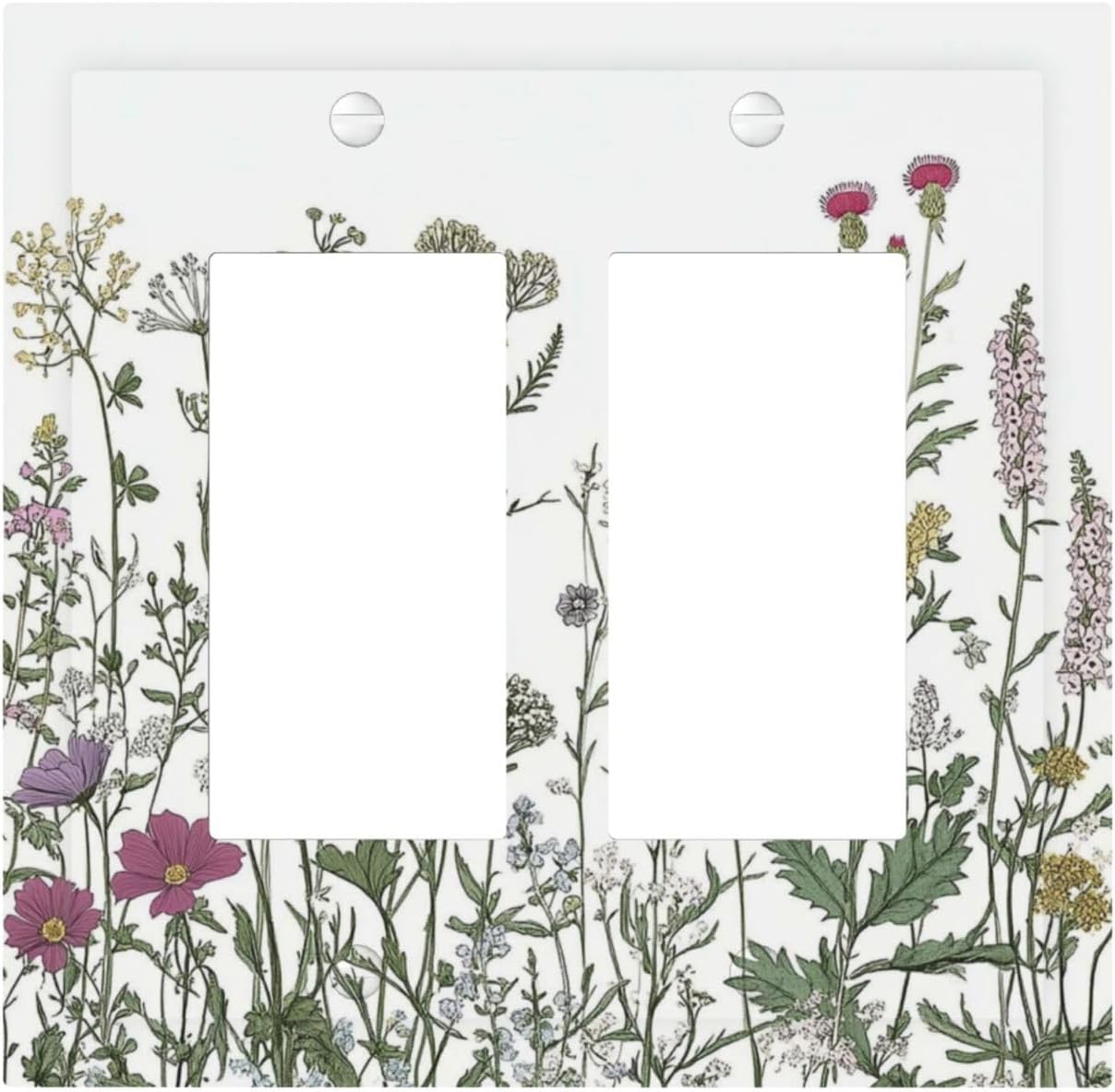 Vintage Herbs Wildflowers Plant Floral Decorative Outlet Covers 2 Gang Double Gfci Rocker Electrical Wall Panels Light Switch Cover Plate For Bed Room Home Decor