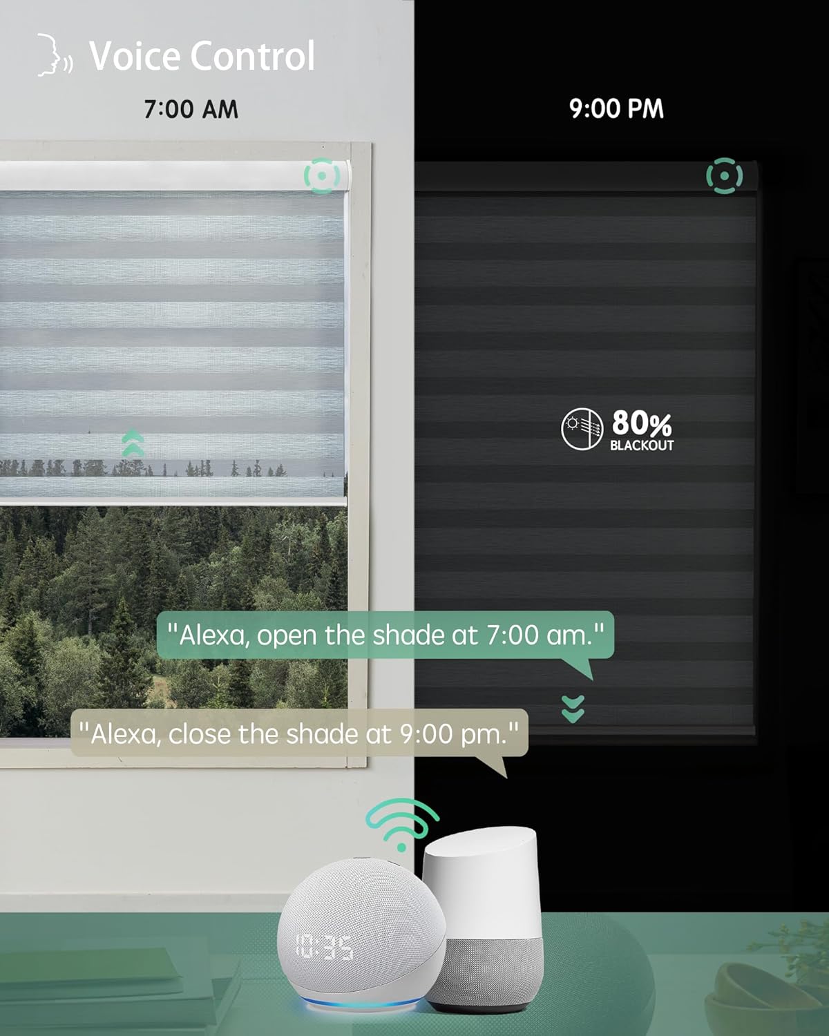 Yoolax Motorized Blinds with Remote, Electric Zebra Blinds for Indoor Windows, Room Darkening Smart Shades with Voice Control, Compatible with Alexa Google Home, APP Control, 27" W x 72" H, Grey