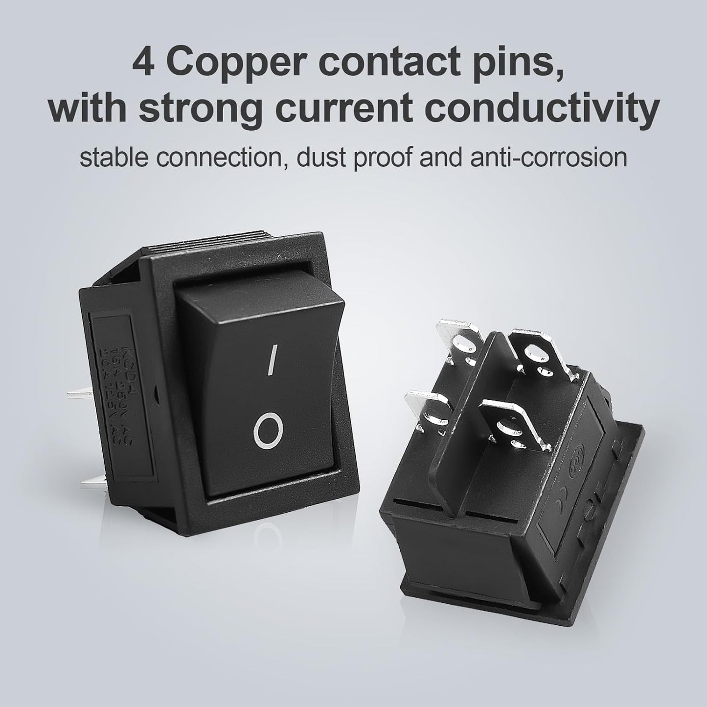 1Pcs Black KCD4 Boat Rocker Switch 2-Position 4-Pin DPST Panel Switch 16A 250VAC 20A 125VAC, with 6pcs FDFD2-250 Blue Terminals, CE