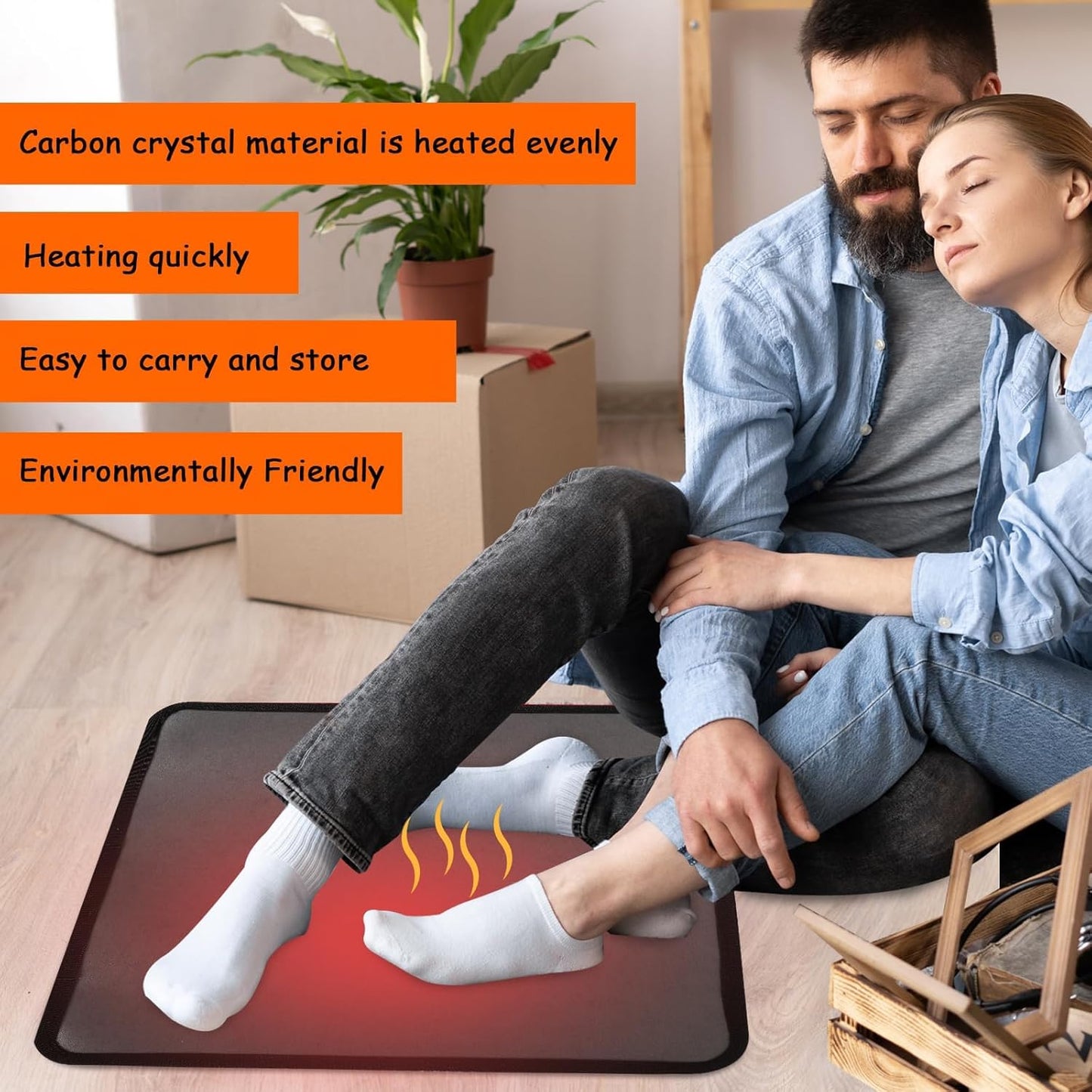 PVC 110V Heated Floor Mat Heater for Foot Warmer Under Desk 22 x 20 Inch Electric Heating Pad Energy Saving Carpet Pad Indoor Floor Heated Rug for Home Office Bathroom House Black