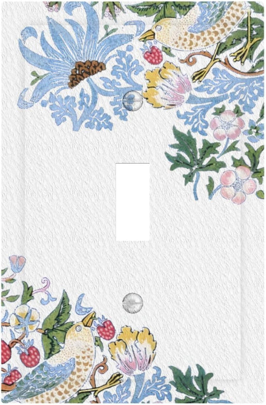 Decorative Light Switch Cover Plate Retro Morris Strawberry Rustic Plant Bird 1 Gang Wall Plate Oversized Single Toggle Wall Cover Plate Jumbo Electrical Switchplate Faceplate