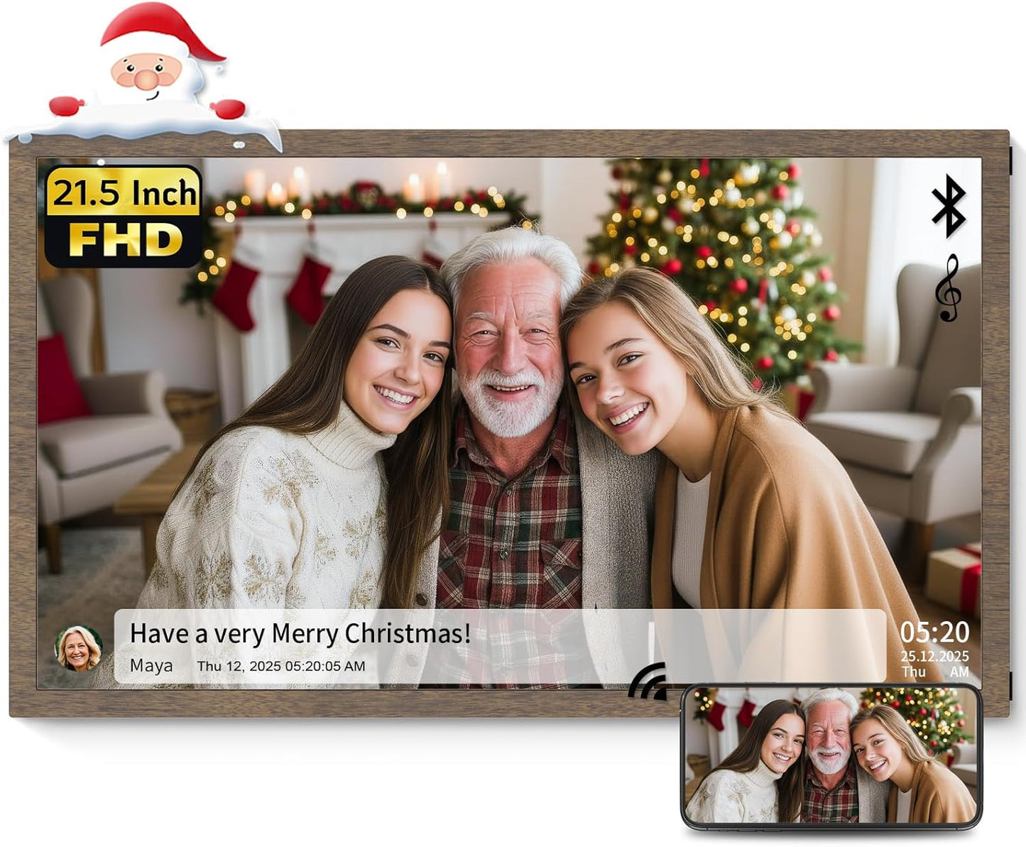 NexFoto 21.5 Inch Large Digital Picture Frame 32GB, WiFi Electronic Photo Frame with Remote Control, Wall-Mountable, Easy to Share Photos/Videos, Gifts for Mom Christmas, Dark Wood