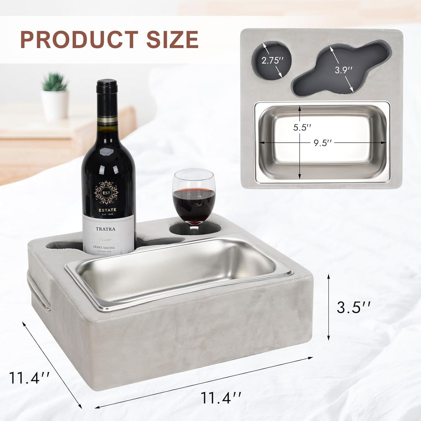 Couch Cup Holder, Couch Caddy, Couch Drink Holder, Bed Cup Tray, Sofa Cup Holder Remotes Holder for Cups, Headphones, Snacks and Phones, Use it on Car, Pack, Beach, RV, and More(Silvergrey)