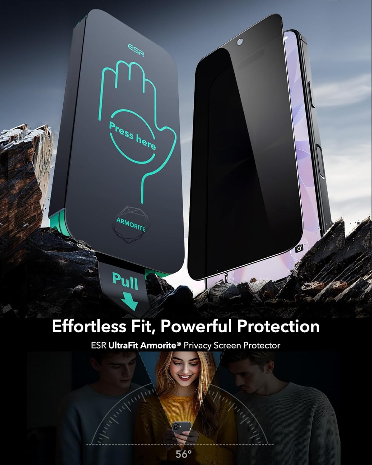 ESR 3 Pack 9H+ Glass for iPhone 17/ iPhone 16 Pro Privacy Screen Protector, [Military Grade Shatterproof & Highly Durable] Armorite Anti-spy Tempered Glass with UltraFit Tray