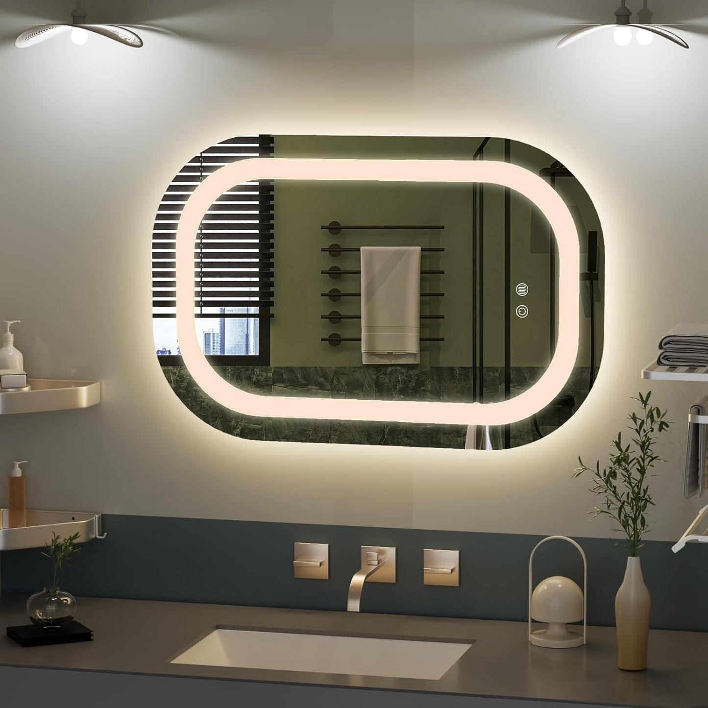 40" x 24" LED Bathroom Mirror with Lights, Lighted Bathroom Mirrors 3 Colors Temperature Dimmable Wall Mirror, Backlit + Front Lit, Anti-Fog Lighted Vanity Mirror, Memory Waterproof