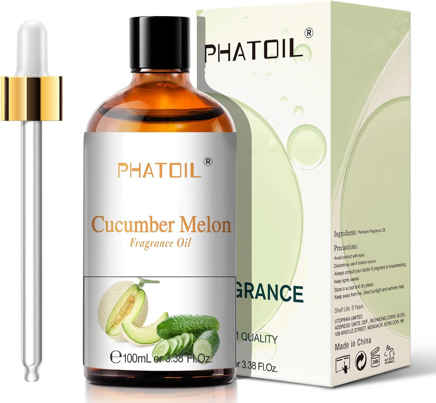 PHATOIL 3.38FL.OZ Cucumber Melon Fragrance Oils for Aromatherapy, Essential Oils for Diffusers for Home, Perfect for Diffuser, Yoga, Skin Care, DIY Candle and Soap Making - 100ml