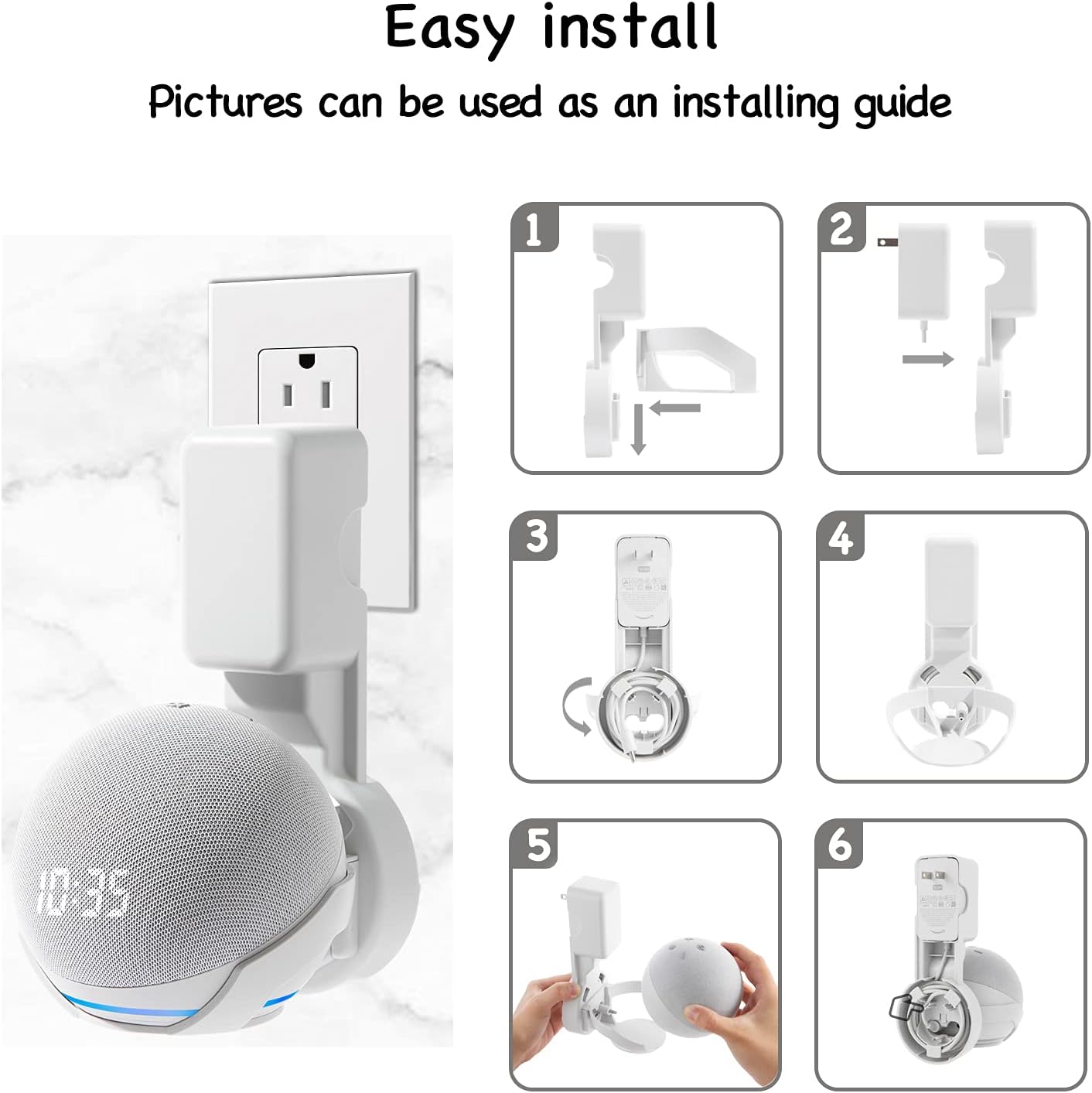 Wall Mount Holder for Dot 4th/5th Generation, Outlet Hanger for Dot 4th/5th Gen, Smart Speaker Stand, Space-Saving Accessories, Built-in Cable Management Shelf, White…