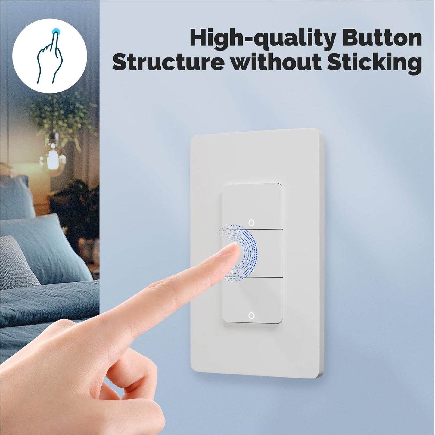 Matter WiFi Smart Light Switches, Netural Wire Required, 2.4GHz Single Pole Switch, Compatible with Alexa Assistant, Remote Control, Voice Control, No Hub Required (3 Way)