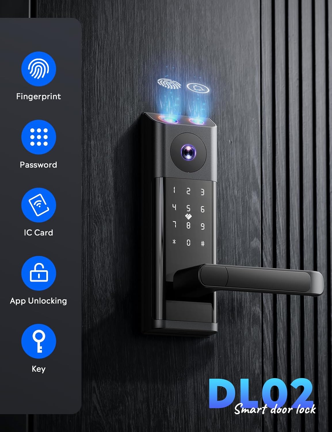 CAMCAMP Smart Door Lock, Keyless Entry Door Lock with Handle,Deadbolt Smart Lock for Front Door,WiFi Video Smart Lock with Camera & Doorbell,12 Months Battery,App Control,2-Way Audio,IP66Waterproof