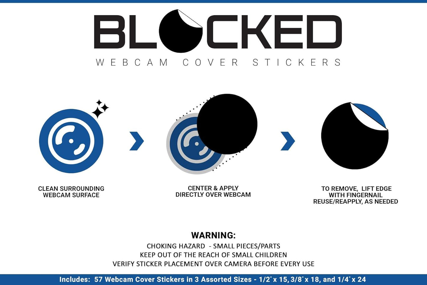BLOCKED Stackable Webcam/Camera Vinyl Covers | 95 Low-Tack Restickable Webcam Sticker | Multiple Sizes | White 95-Pack (Ultra Glossy)