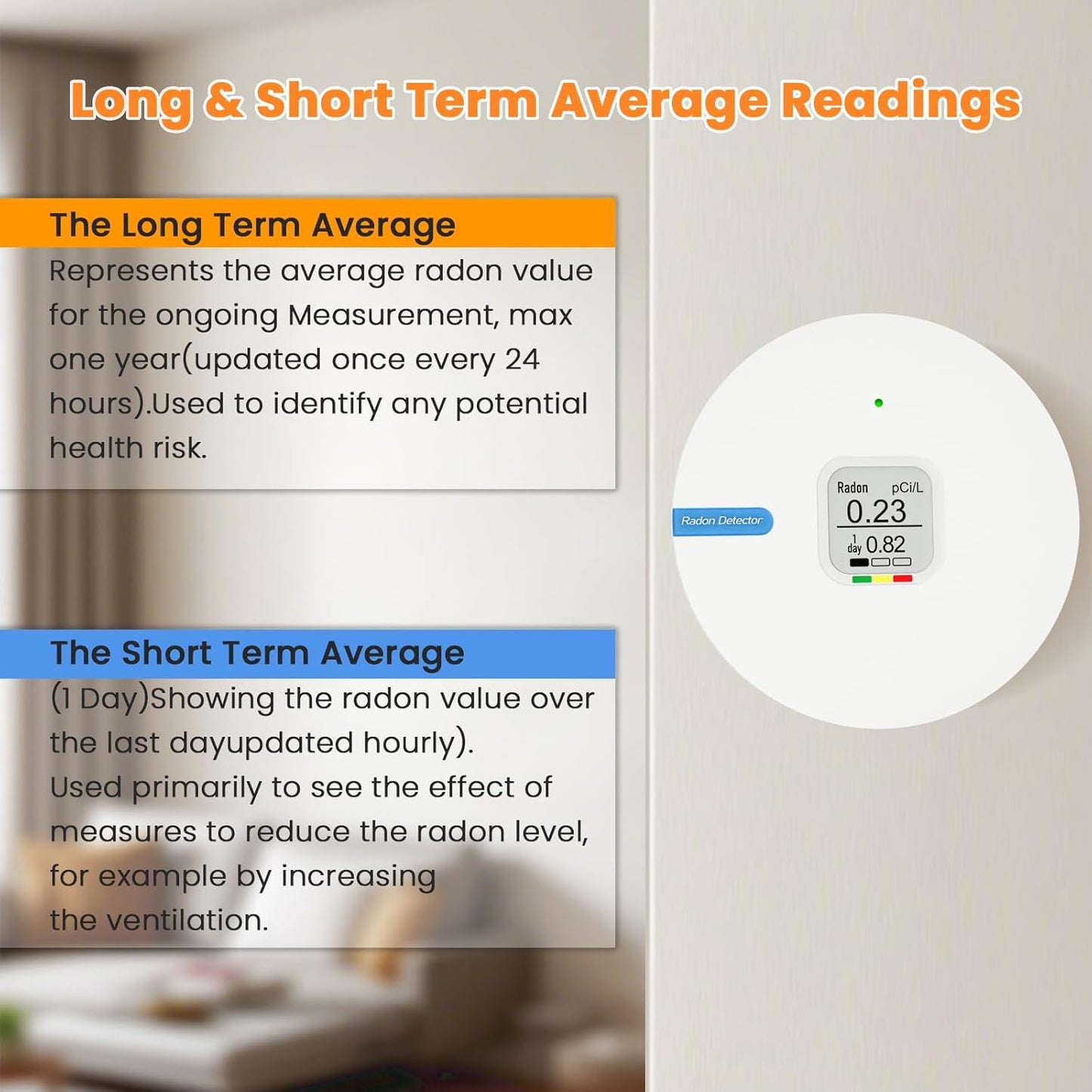 Radon Detector for Home, Portable Radon Tester, Lightweight, Easy to Use, Radon Tester with E-Ink Display, No Lab Fees, 3 AAA Batteries Powered, Bq/m3 and PCi/L Optional, White