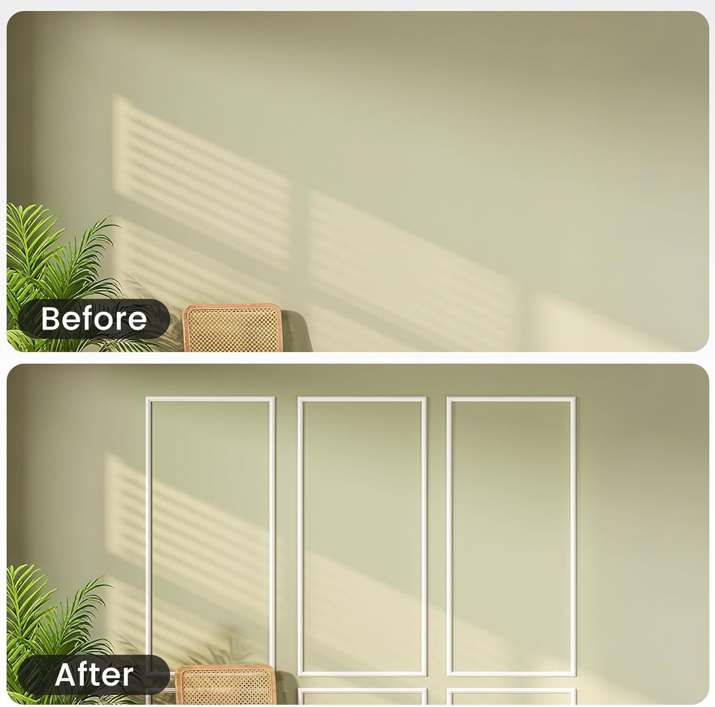 Peel and Stick Wainscoting Panels Kit, 3 Sets 54''x24'' Premade Wall Molding Peel and Stick Panels for Interior Wall Trim, Easy DIY Wainscoting Panels Peel and Stick Decor