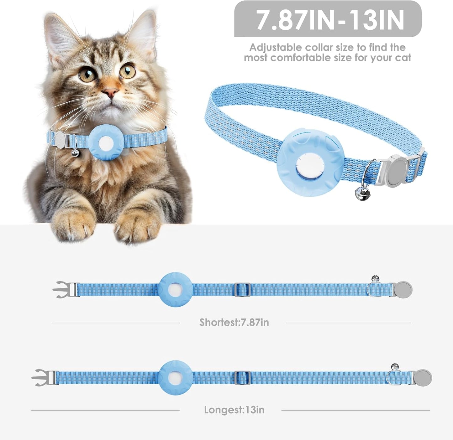 Cat GPS Tracker, Waterproof Pet GPS Tracker for Cats, Cat Tracker Collar with Safety Elastic Buckle, Compatible with Apple Find My App (Only iOS), No Monthly Fee, Blue