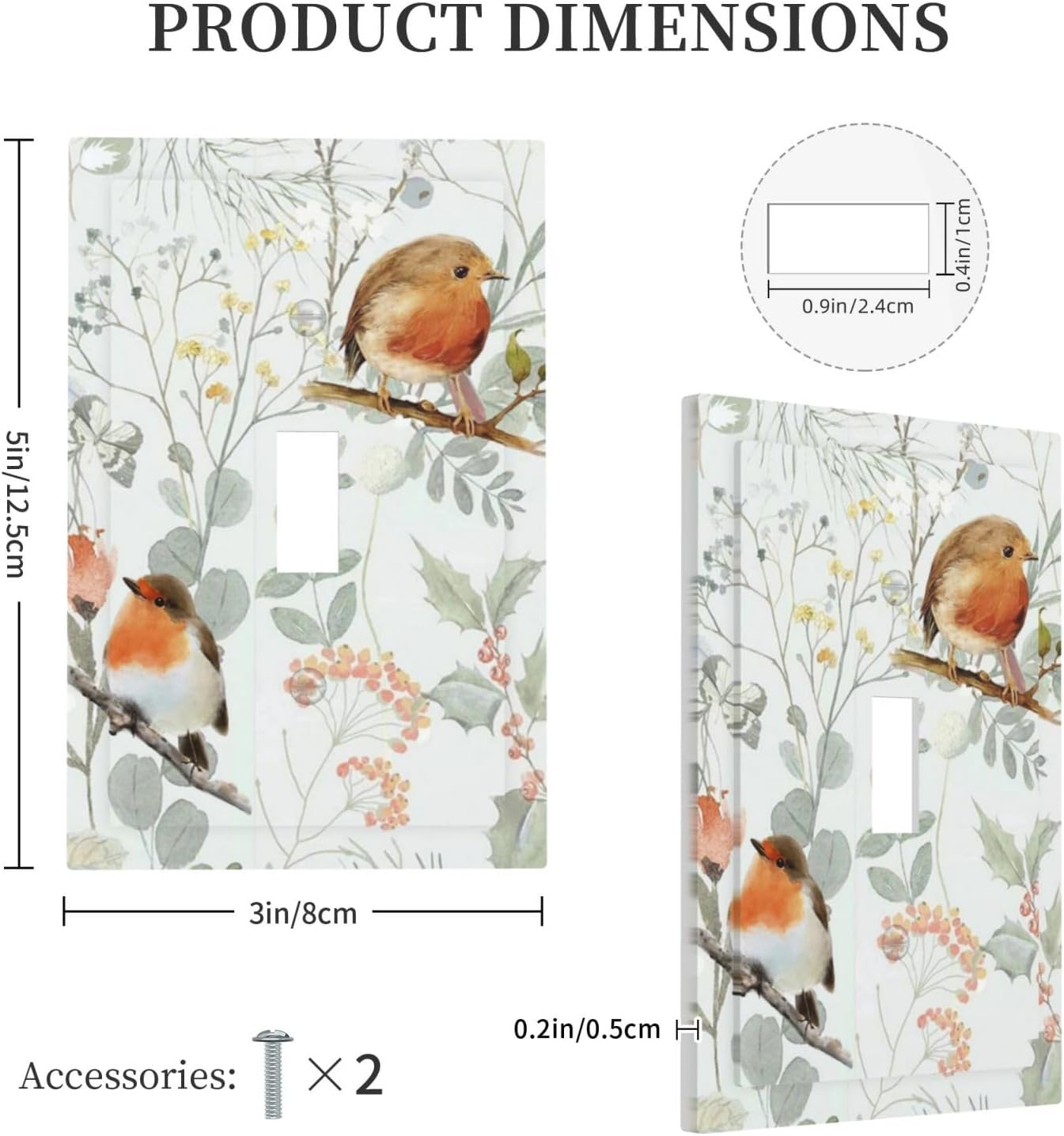Decorative Light Switch Cover Red Floral Berries Colorful Bird Plant 1 Gang Single Toggle Device Electrical Faceplate Switchplates Decorator Outlet Wall Plate For Bed Room Living Room