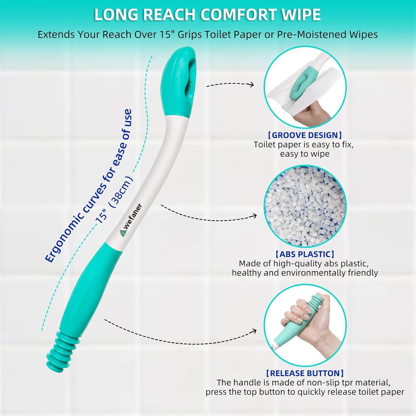 Toilet Aids Wiping Long Reach （2 Pack） Comfort Wipe Wand Bottom Buddy Toilet Self Tissue Aids for Toileting, Self Help Wipe Butt for Fat People，Limited Mobility,Elderly, Pregnancy,with hooks.
