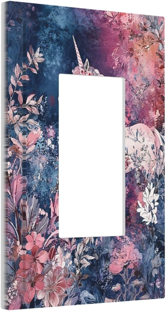 Decorative Outlet Covers Fantastic Pink Unicorn Wildflower Forest 1 Gang Single Rocker Light Switch Cover Plate GFCI Wall Plates Electrical Switch Plate Cover for Bedroom Kids room Decor
