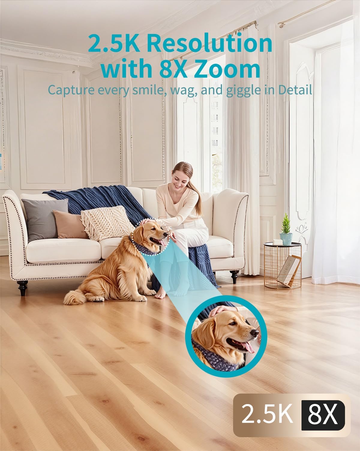 VIMTAG Indoor Pet Camera, 2.5K Dog Camera with Phone App, 360° Pan/Tilt Security Camera Indoor for Home/Nanny/Baby/Cat/Room, Dual-Band WiFi, Night Vision, Motion Tracking, 2-Way Audio, Cloud & SD Card