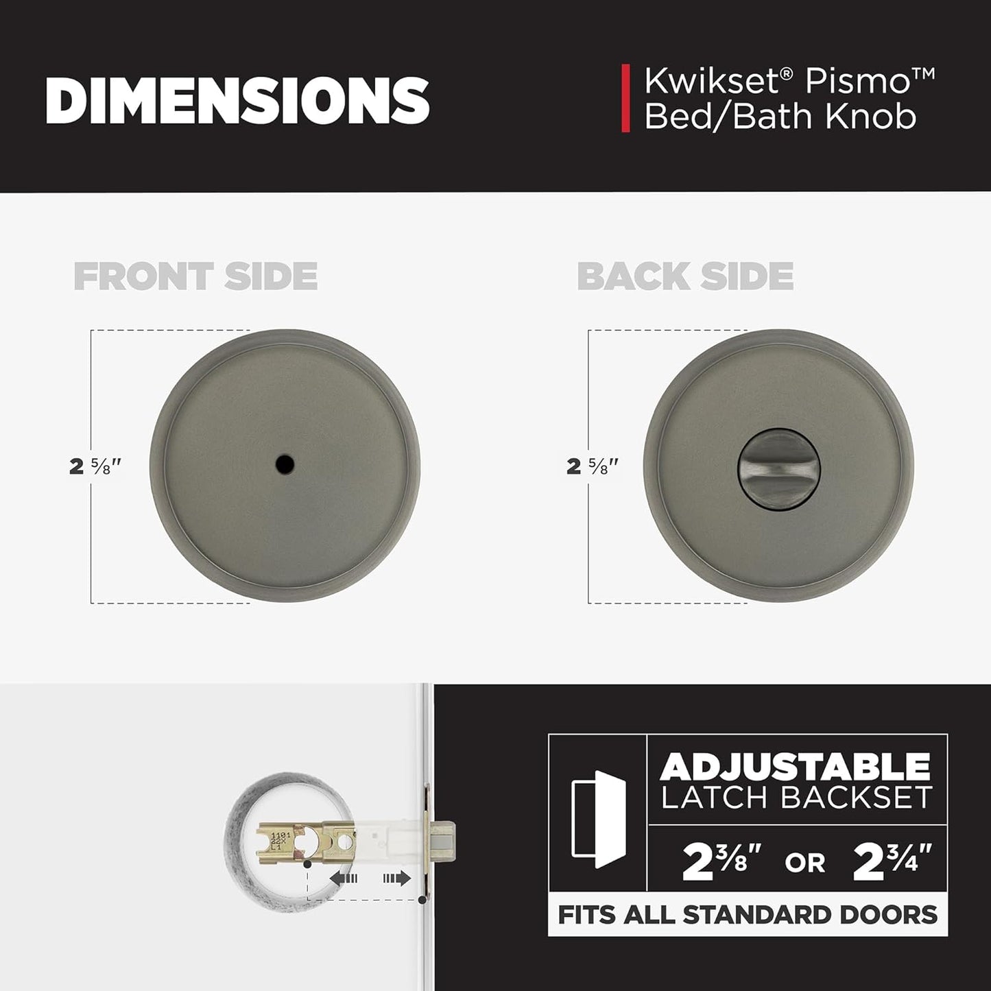 Kwikset Pismo Interior Round Privacy Door Knob with Lock, Door Handle for Bathroom and Bedroom, Gunmetal Keyless Turn Lock Doorknob
