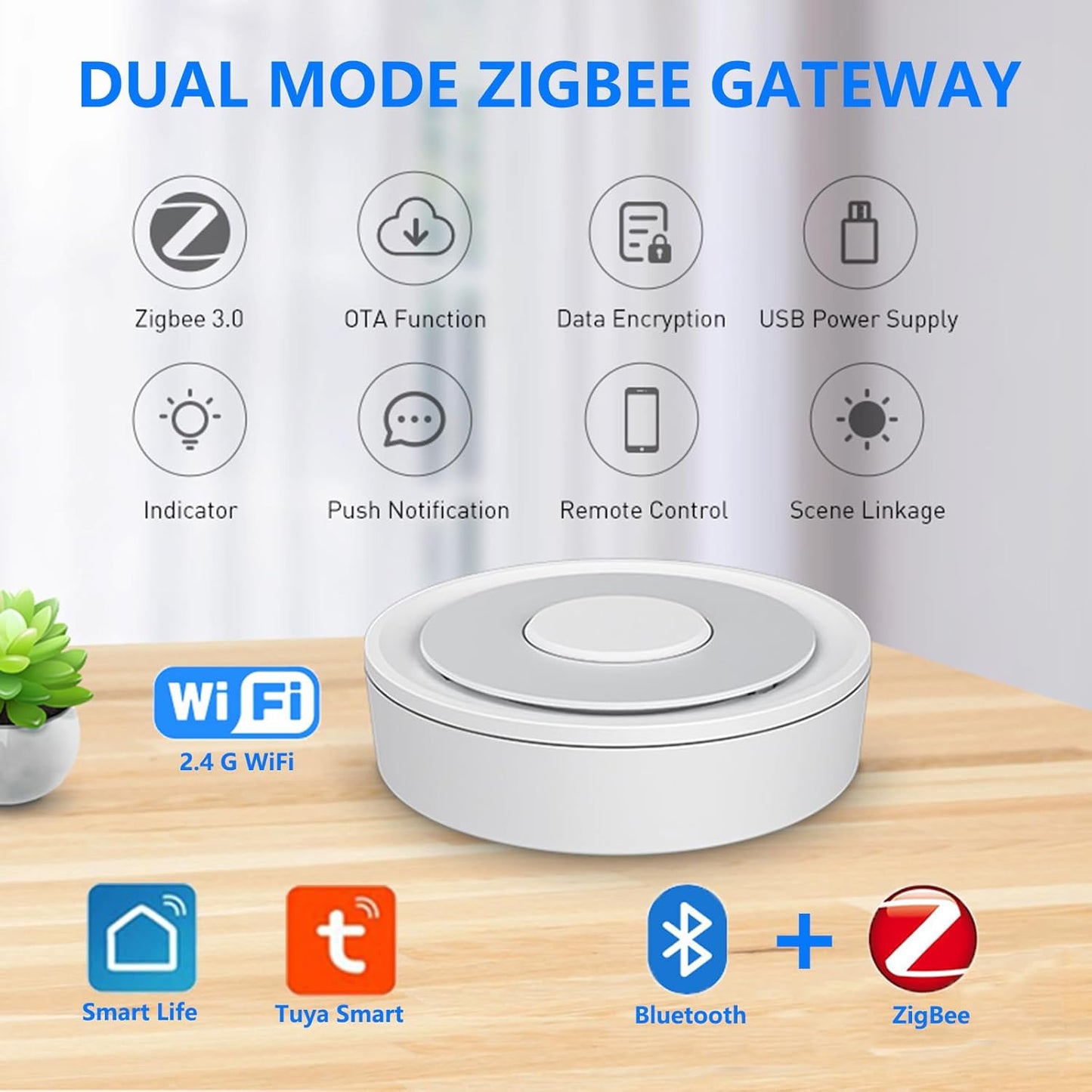 ZigBee Gateway and Bluetooth Hub, Only for Tuya Protocol Product, Dual Mode ZigBee Gateway, Wireless Smart Home Bridge Support Tuya Devices Remote Control, Gateway Hub Support Voice Control via Alexa