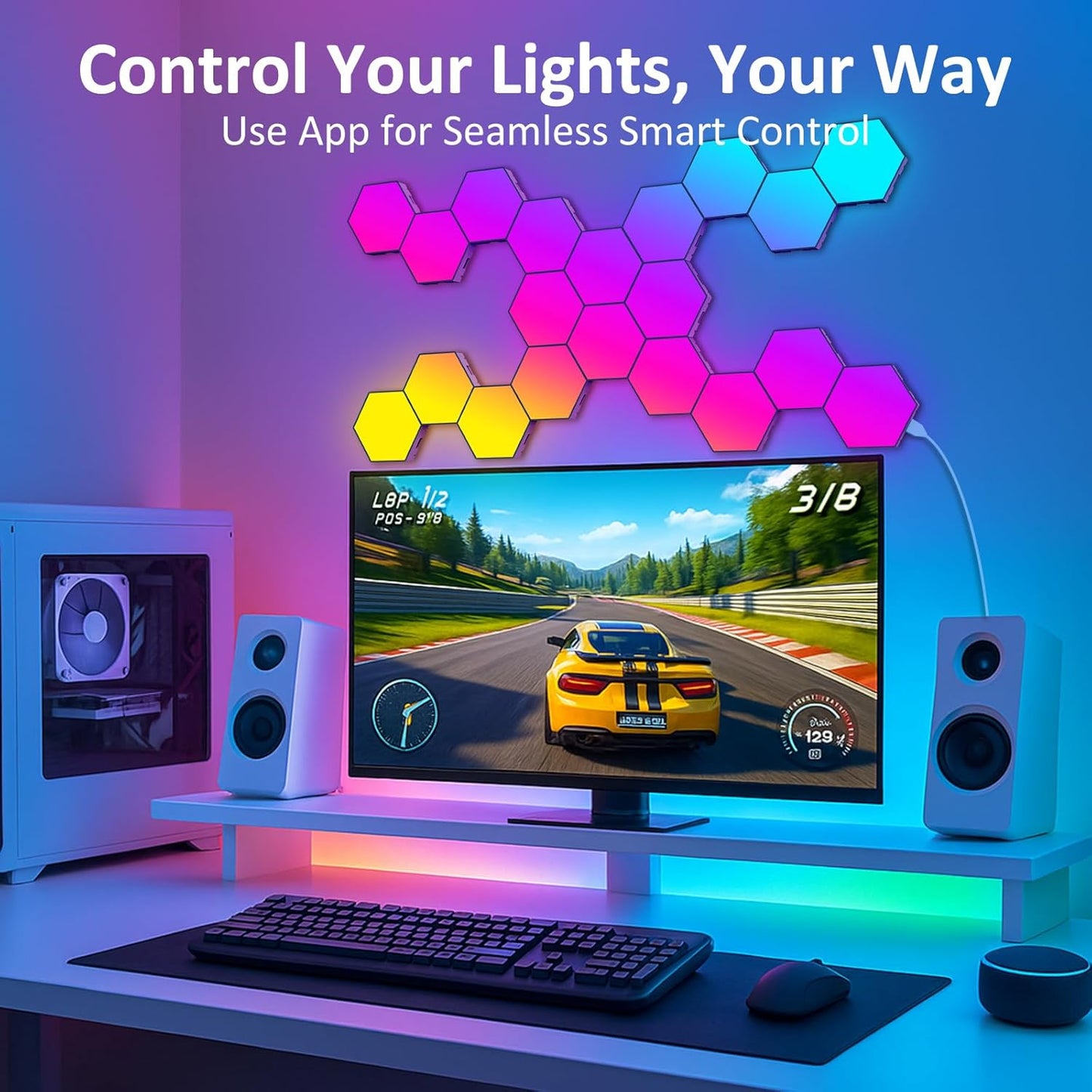 Hexa Light Panels, RGB Hexagon LED Wall Lights, Smart Home Creative Wall Lighting with Music Sync, Modular LED Light Panels for Room Decor & Wall Decor, 20 Pack
