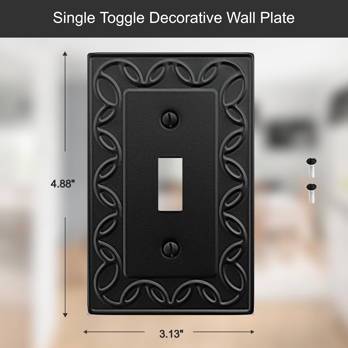 Single Duplex Outlet Cover Plate, 4-Pack Black NovaBloom Metal Wall Plate 1 Gang, Light Switch Cover, for Receptacle Light Switch, Switch Cover Decorative Wallplate, Durable